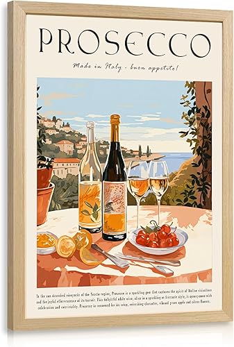CAZLOUC Arte de pared de cóctel italiano vintage, decoración de pared de terraza junto al mar, impresión en lienzo retro de vino Prosecco, imagen