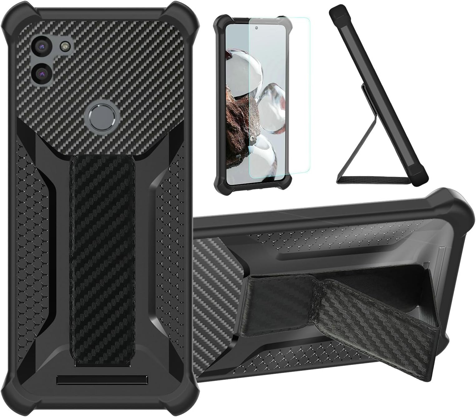 Case for Gigaset GS5 Phone Case Stand Cover [with Tempered Glass Screen Protector] Hybrid Case [Folding Support Magnetic] [Frosted anti-fingerprint] Black