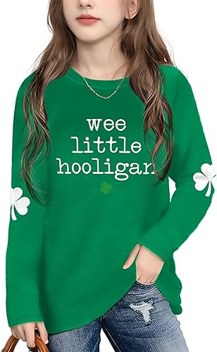 Ithalt Kids St. Patrick's Day Shirts Girl Shamrock Graphic Shirts St Patty's Luc