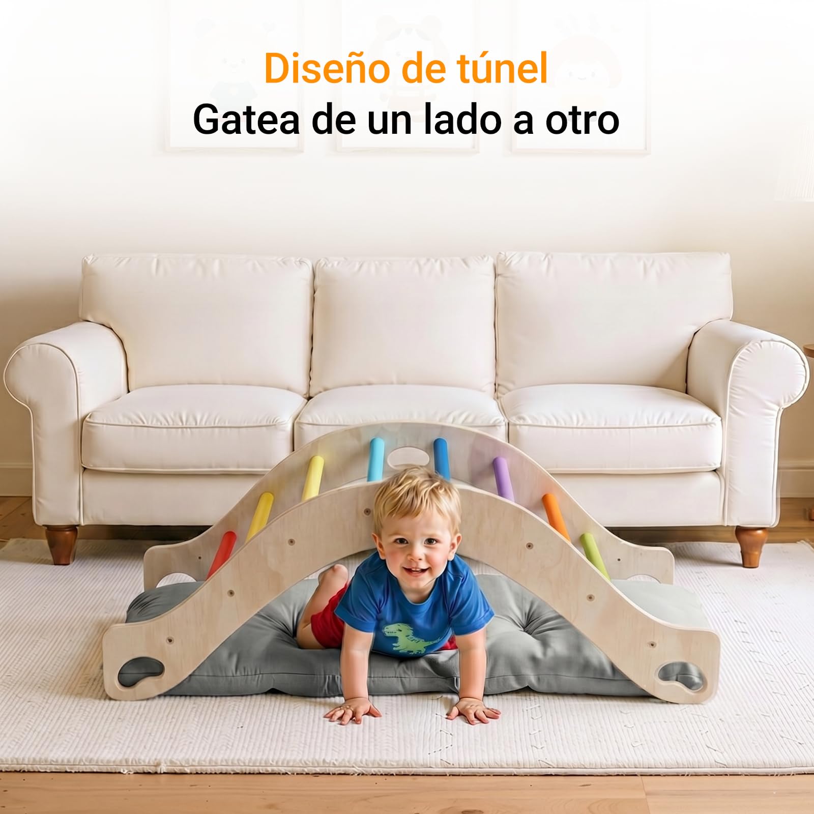 COSYLAND Arco de Escalada Montessori 3 en 1 – Triángulo de Madera Doble Cara, Balancín y Estructura de Actividades para Niños 18 Meses a 6 Años