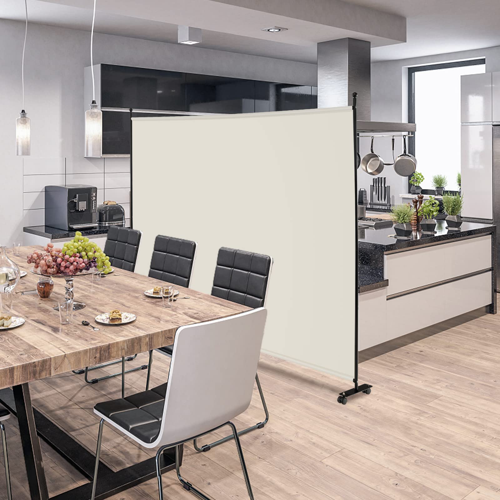 COSTWAY Separé Divisorio Singolo 184 x 184 CM, Paravento da Interno ed Esterno con Ruote Bloccabili, Pannello Divisorio per Ambienti Interni Portatile da Soggiorno Camera da Letto e Ufficio (Bianco)