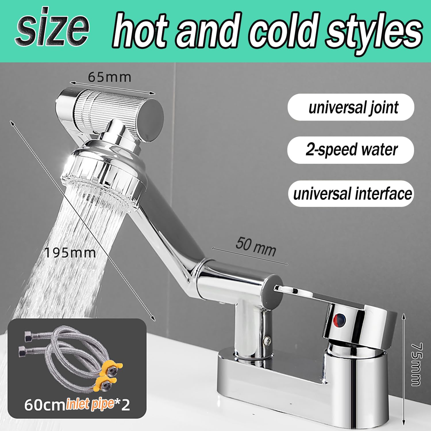 Kitchen Tap, Kitchen Mixer Taps with 360° Swivel Spout Sink Tap - Image 2