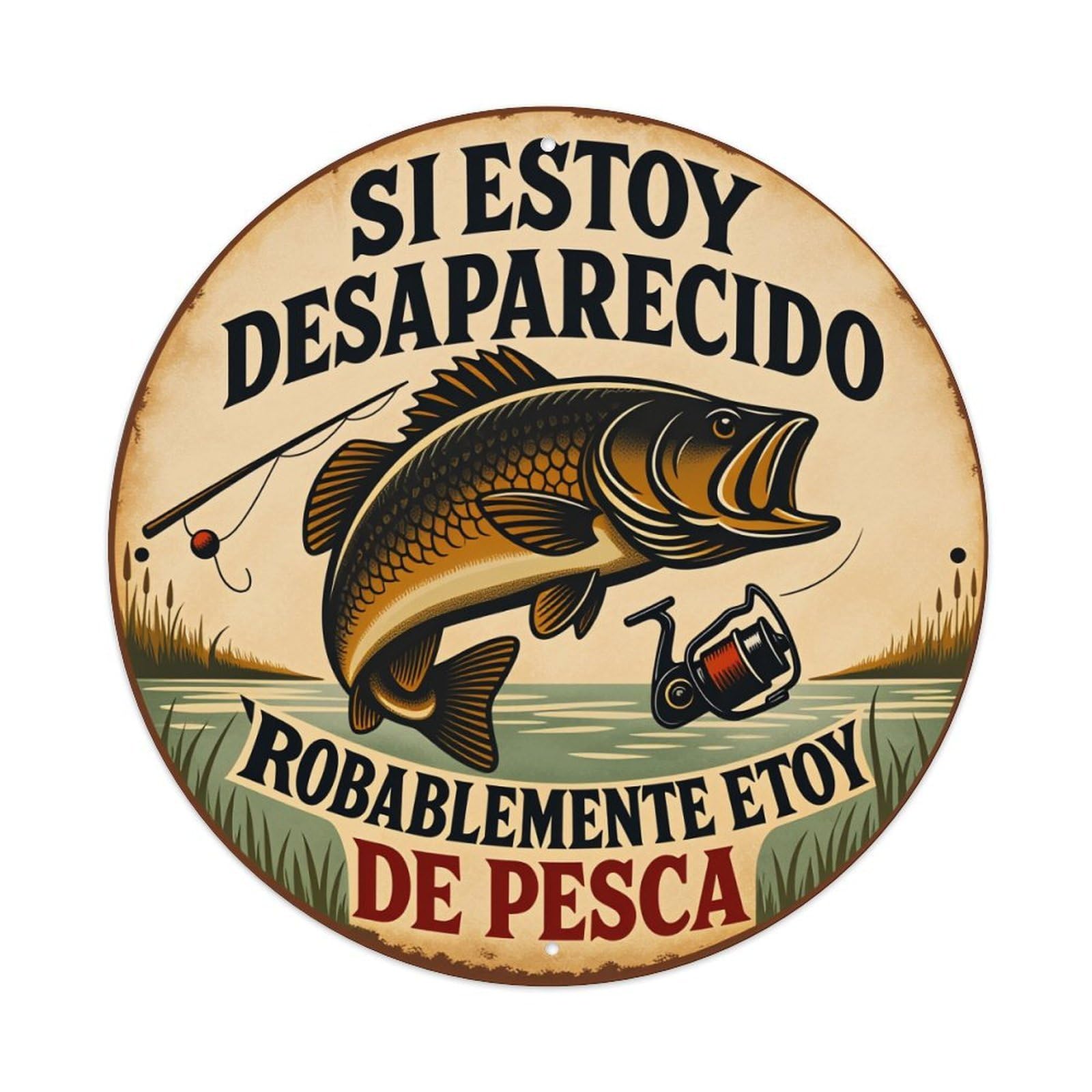 Fishing Fish Rod Water Grass Round Tin Sign Vintage Style Metal Sign Home Bar Garden Wall Plaque Decor Metal Poster 8x8 Inch