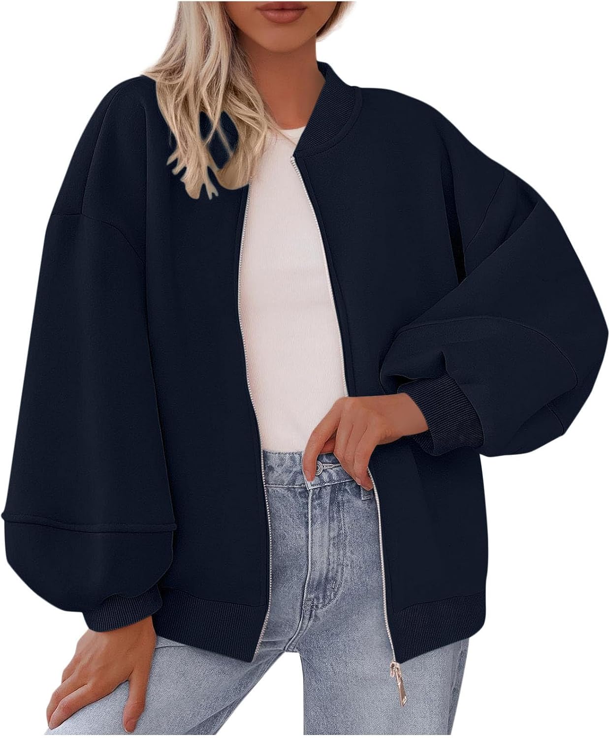 BFSWL Damen Sweatjacke Oversize Mit Stehkragen - Microfleece Fleecejacke Für Herbst & Winter