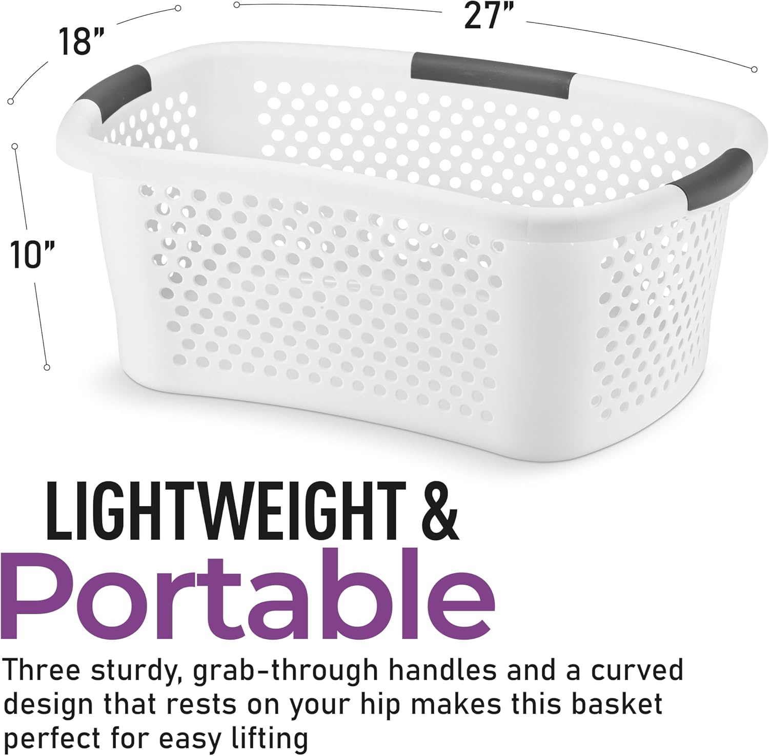 Superio Large Stackable Hip Hugging Laundry Basket - 54L, Handles, Plastic, Washing Bin Organizer