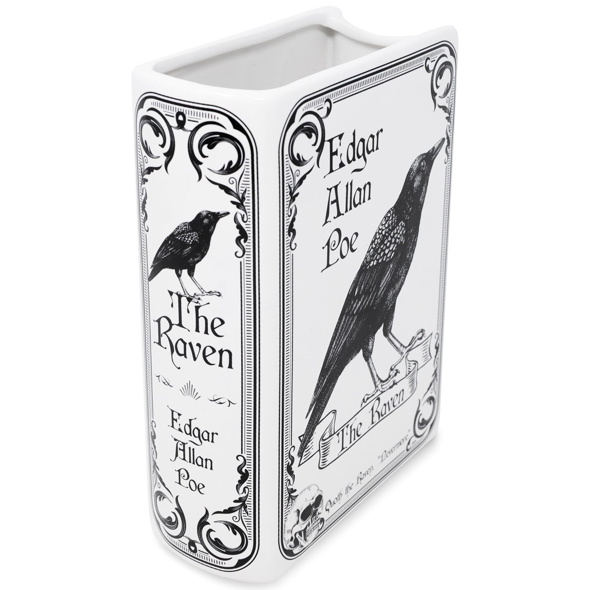 Steel Mill &amp; Co. Ceramic Book-Shaped Vase, The Raven (White)