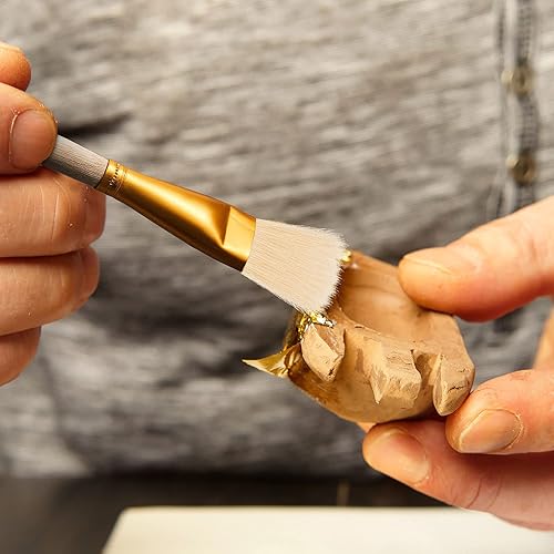 Miniatura 6 de Cunhill Juego de 10 pinceles dorados para mezclar pelo de cabra y fregona, cepillo de pintura de hojas doradas, 10 tipos de copos de lámina metálica