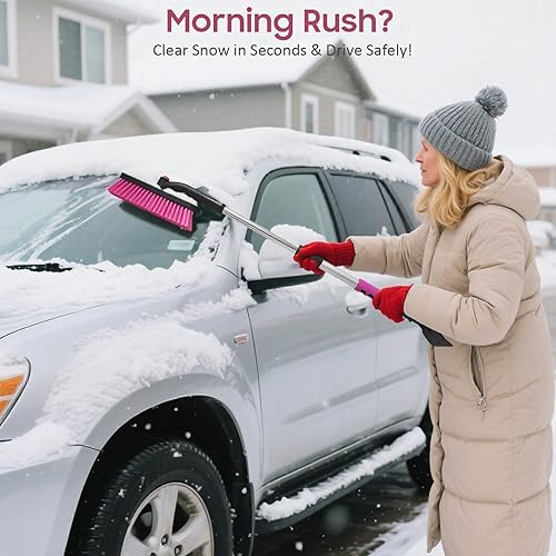 Vista 16 de YeewayVeh Rascador de hielo de 39 pulgadas para parabrisas de automóvil, cepillo de nieve giratorio de 360° para automóvil con agarre de espuma Verde