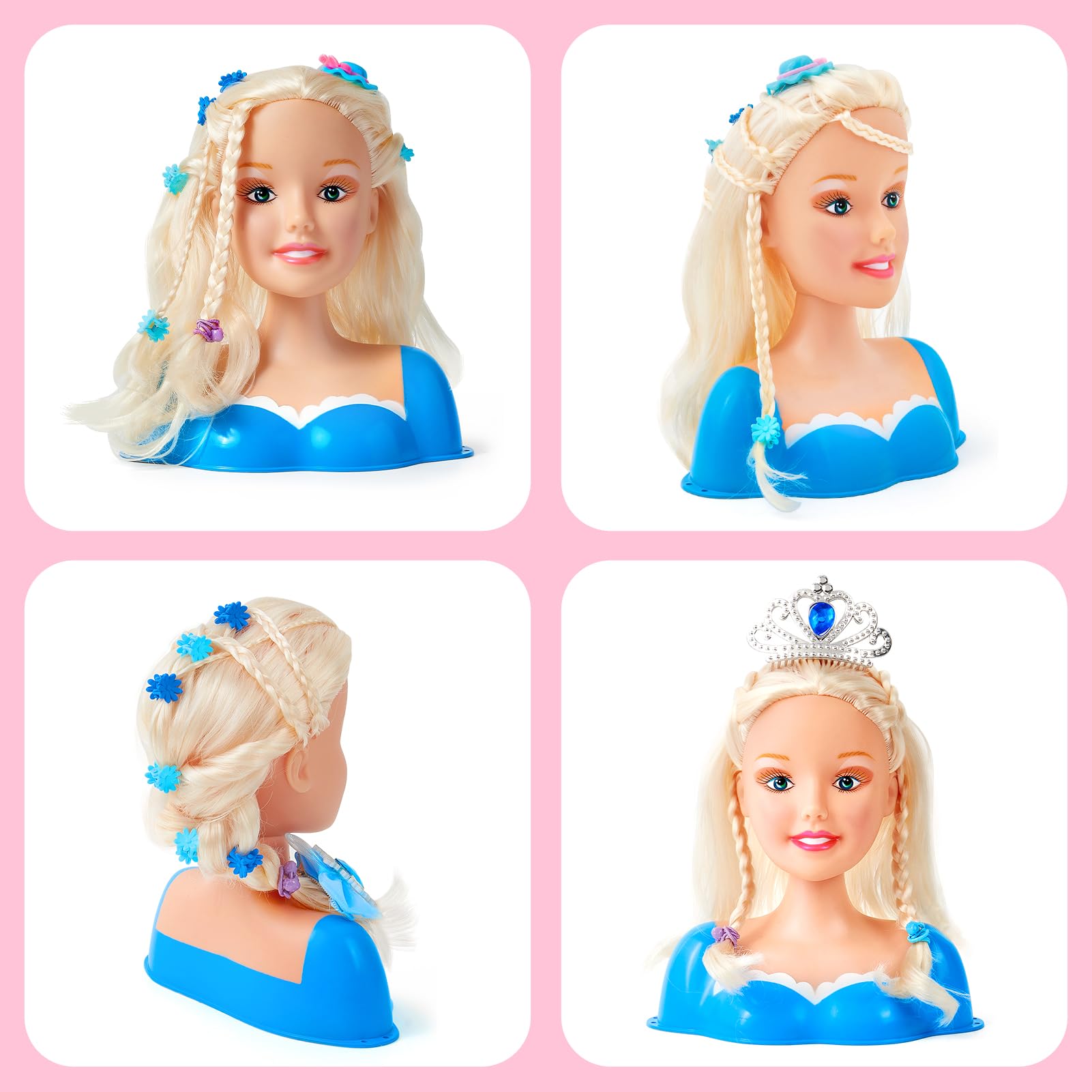 52Pcs Juego de Peluquería para Niñas Juguete Muñeca para Peinar de Cabeza Peluquería Accesorios, Make-Up and Hairdressing Juguetes de Maquillaje, Regalos de Cumpleaños para Niñas de 3, 4, 5 y 6 Años