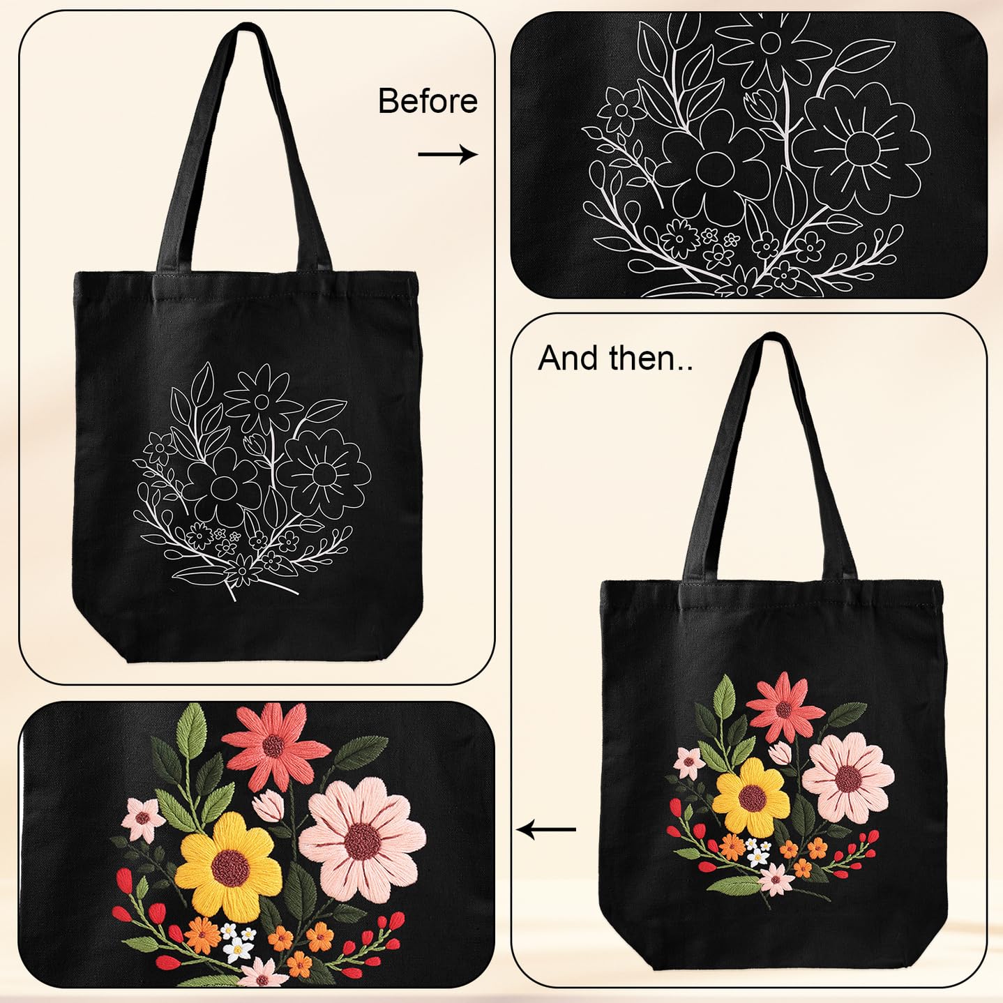 Louise Maelys Kit de bordado de bolsa de lona para principiantes, kits de punto de cruz para adultos, kit de punto de aguja para manualidades y manualidades, incluye bolsa de bordado con patrón de