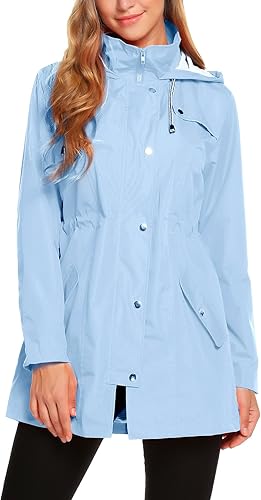 Miniatura 8 de Chaqueta Zhenwei impermeable, ligera, con capucha, uso activo, para exteriores, forrada para lluvia, larga, S-XXL, para mujer