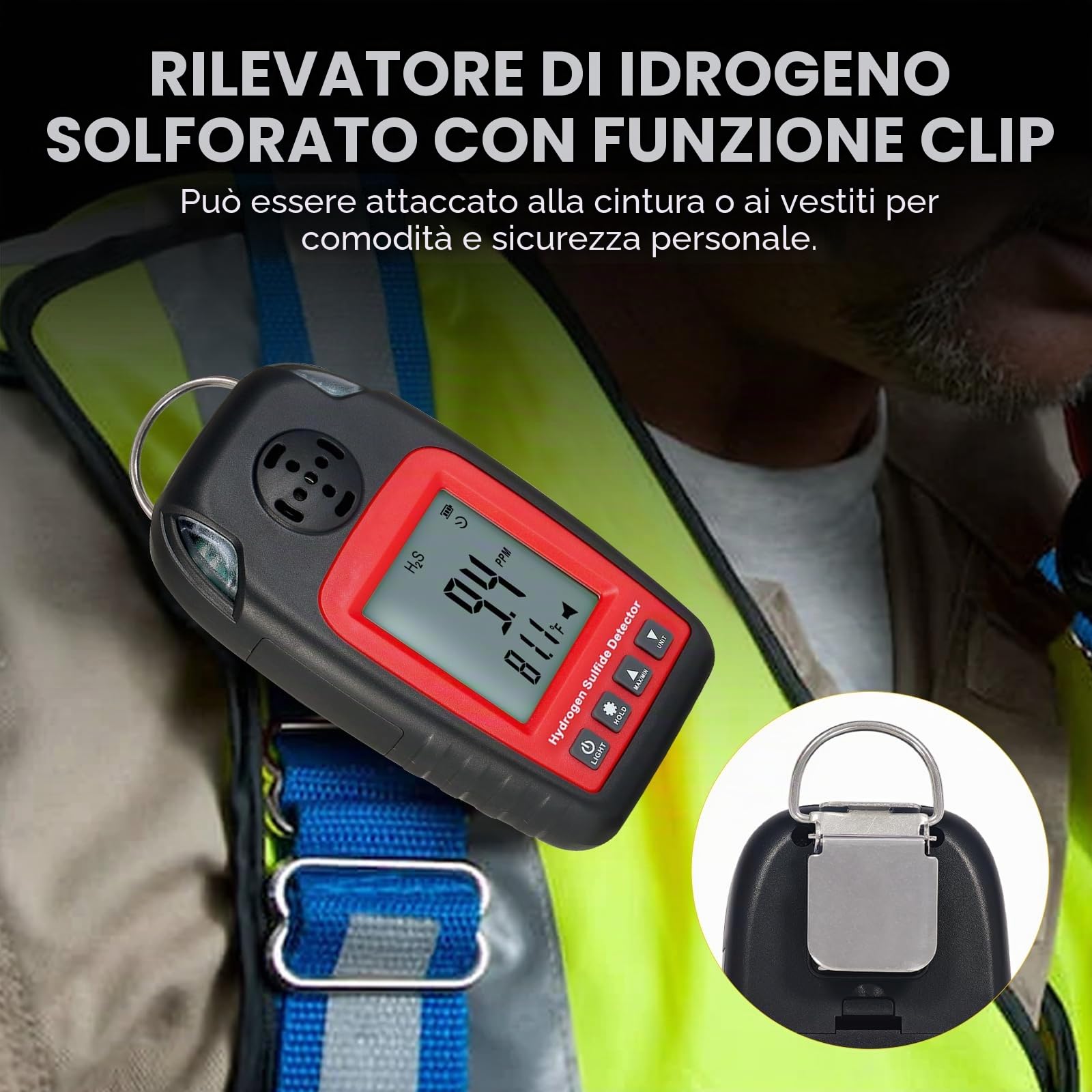 Rilevatore di acido solfidrico Rilevatori di gas e allarmi Elettrochimici H2S H₂S Monitor Misuratore Sensore di avvelenamento Allarme Schermo LCD Retroilluminazione