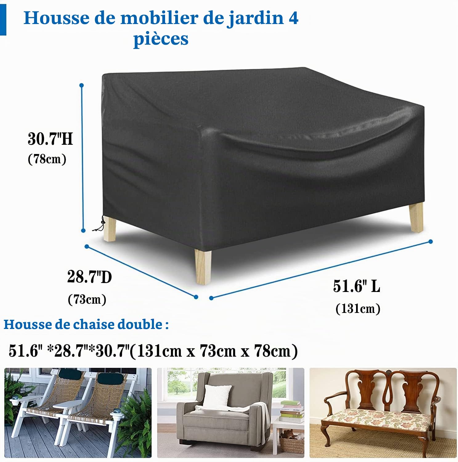 Housse pour meubles de jardin 4 pièces, Housses de jardin d'extérieur, Housse de table de jardin améliorée en tissu Oxford 420D résistant avec 2 boucles coupe-vent pour ensemble de meubles de jardin