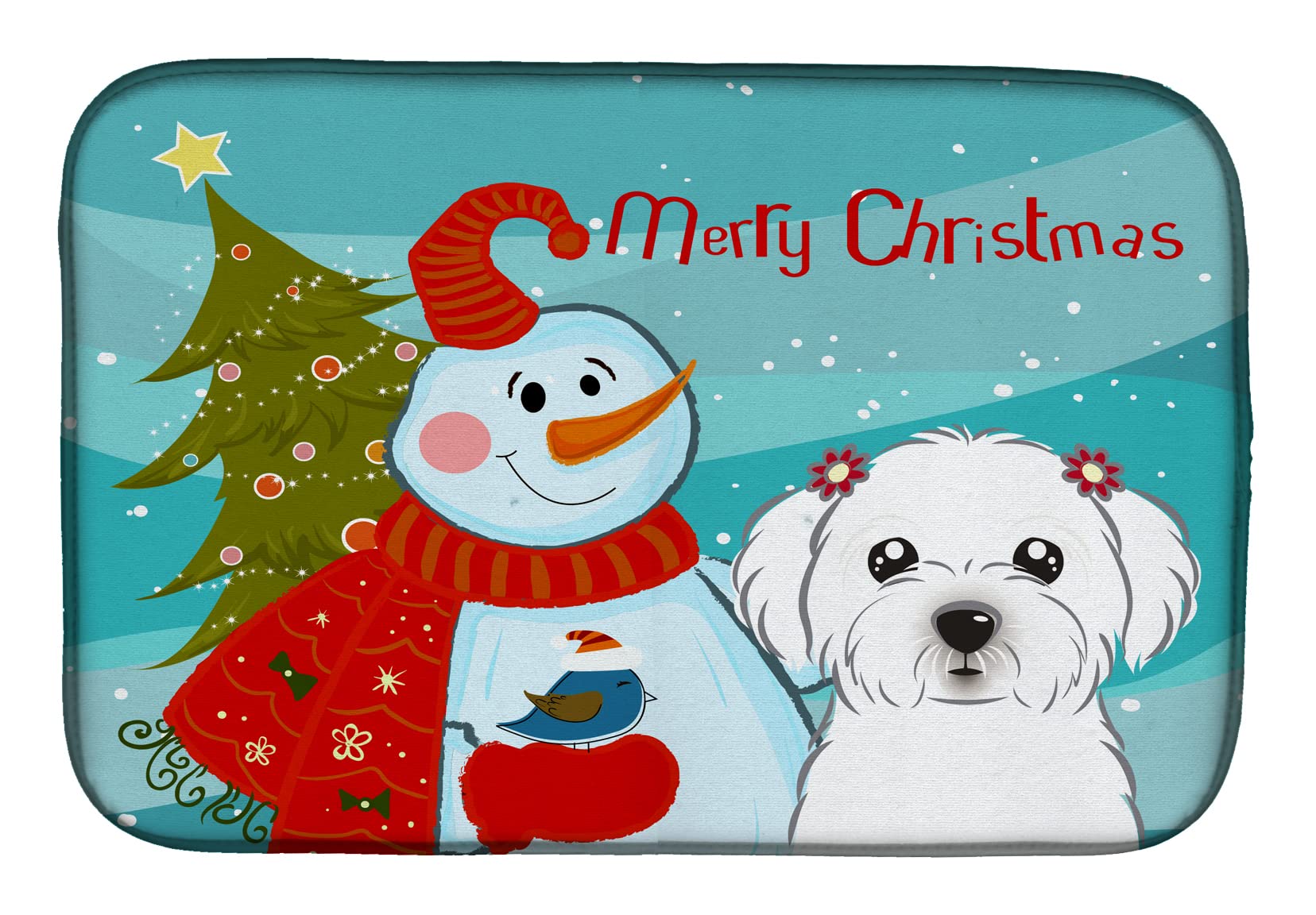 Tapis de vaisselle microfibre Snowman with Maltese durable et esthétique