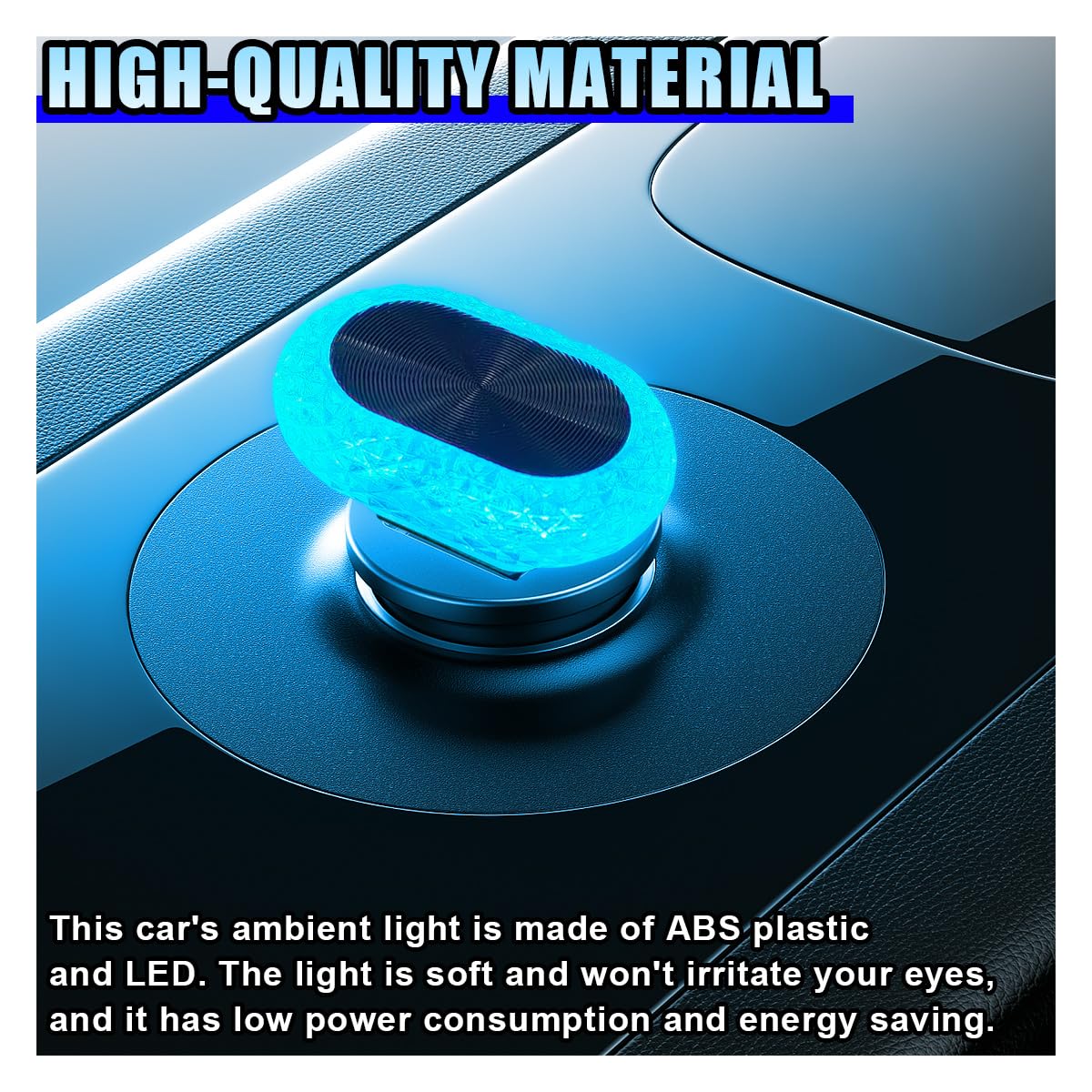 2 lámparas LED USB para interior de coche, mini luz nocturna portátil Plug and Play, luz nocturna de cristal de ojo de ángel, accesorios de vehículo para la mayoría de los automóviles (azul)