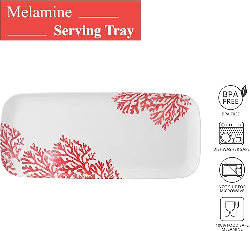 Miniatura 2 de UP ware Bandeja rectangular de melamina de 15 pulgadas, bandeja de alimentos sin BPA (coral rojo)
