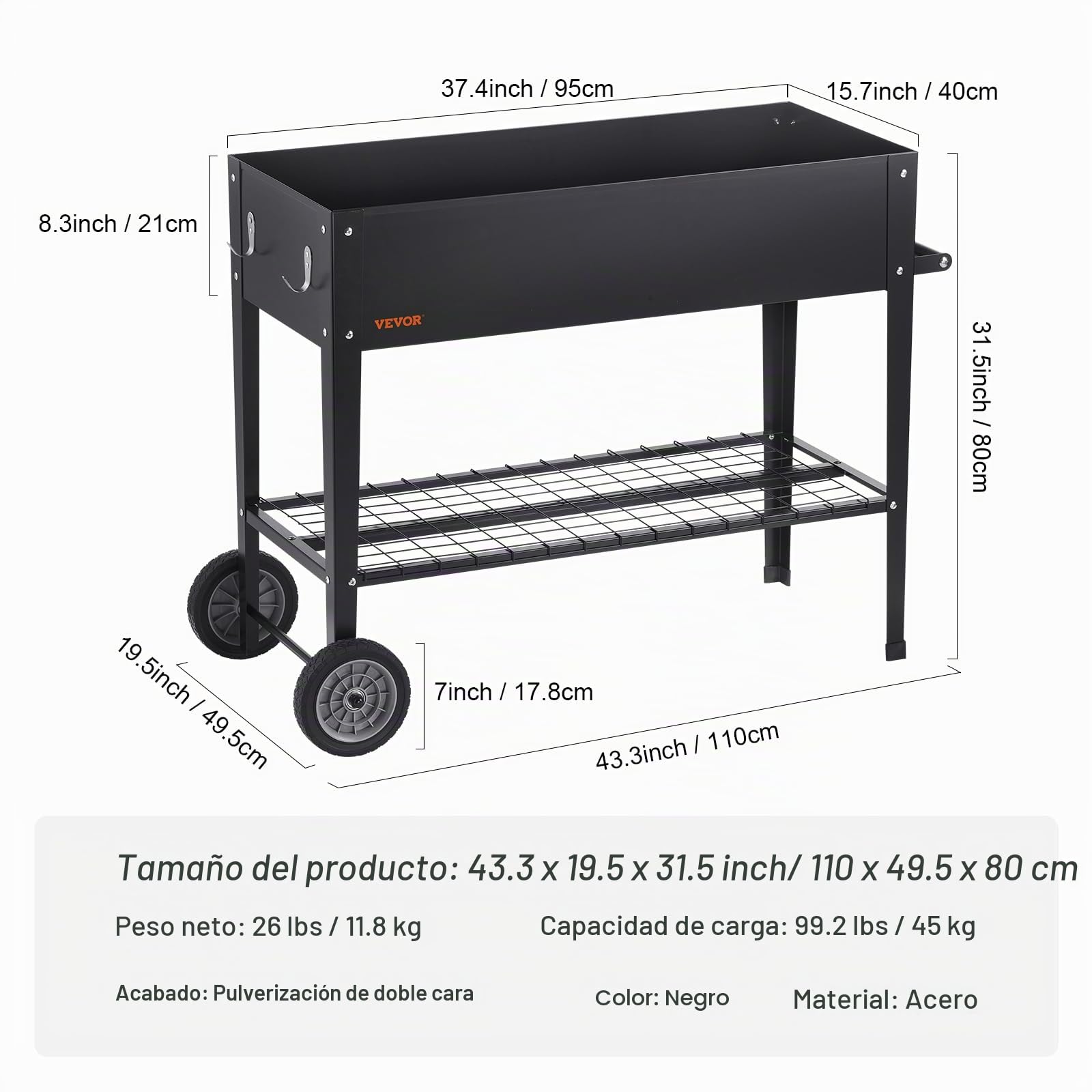 VEVOR Cama elevada de jardín, 42.5 x 19.5 x 31.5 pulgadas, caja elevada de metal galvanizado, cajas elevadas para plantar al aire libre con patas, para cultivar flores/verduras/hierbas en patio, jardí