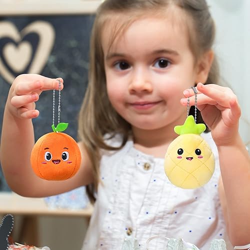 Miniatura 6 de Juego de 6 piezas de bonito juguete de frutas coloridas mini aguacate fresa naranja piña limón sandía para niños y niñas llavero bolso colgante de