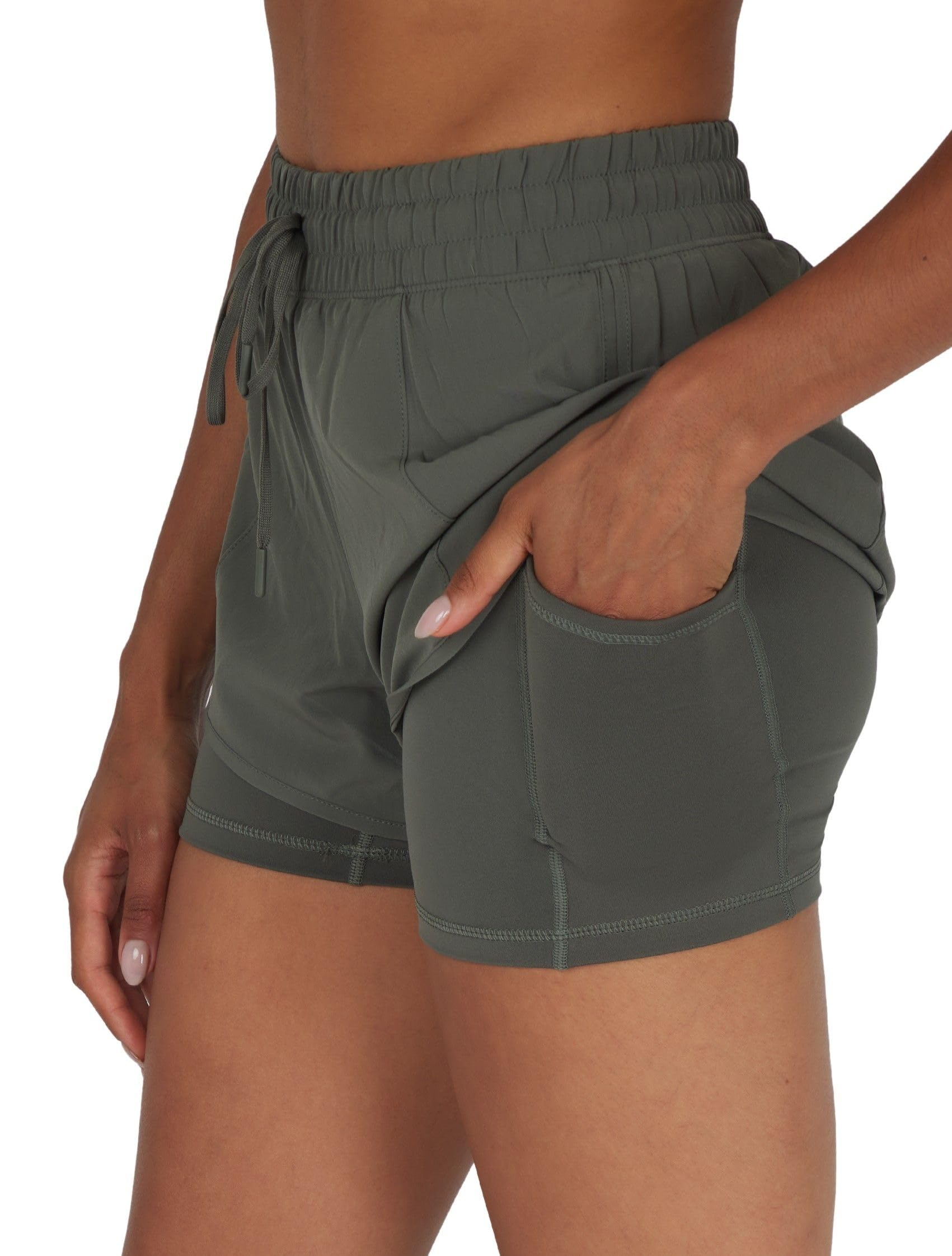 90 Degree By Reflex Lightweight Workout Shorts 2 in 1 Running Yoga Gym Shorts with Inner Biker Short Pockets