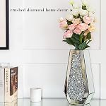 Vases de fleurs en diamant broyé, vase miroir en verre décoratif 36H cm, Vase de table en verre argenté, vase de cristal argenté pour décoration maison, ne peut pas retenir l'eau
