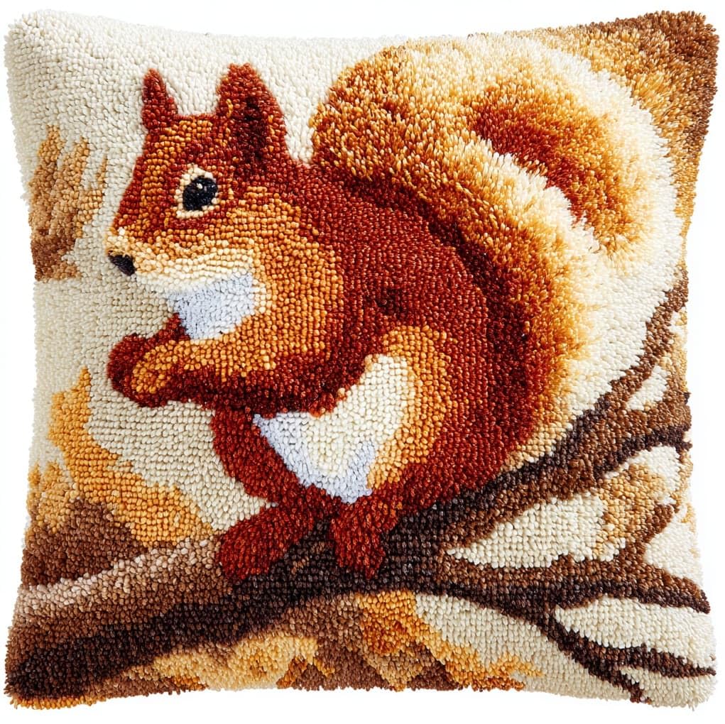WallustrioaW Latch Hook Pillow Cover Kit,Squirrel on the Branch