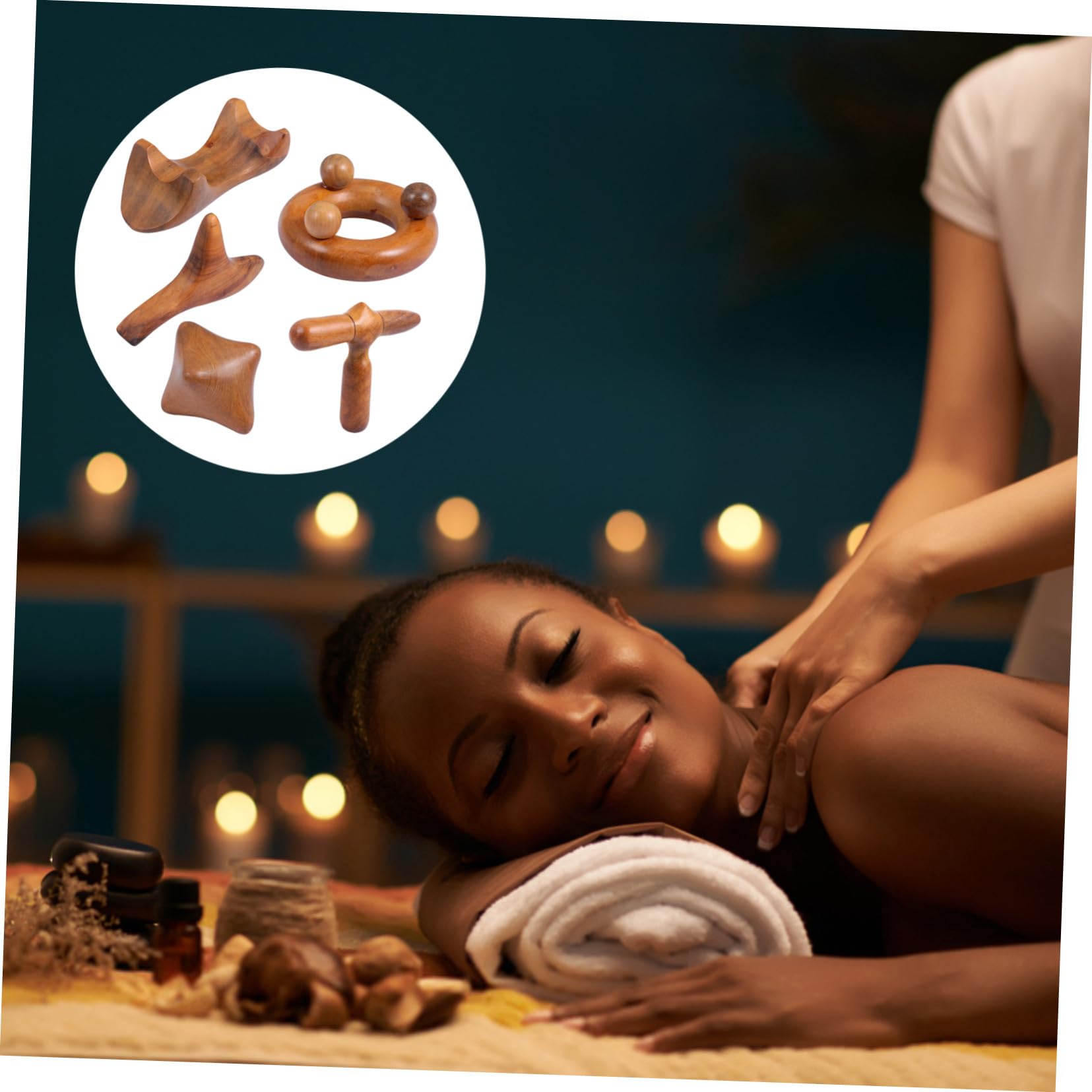 Tabla De Raspado Guasha De Madera 5 Piezas Set Tradicional Triángulo, Cruz, Hexágono, Círculo Para Masaje Facial y Corporal, Herramienta Duradera Para Spa, Cuidado De Piel Casa y Viajes