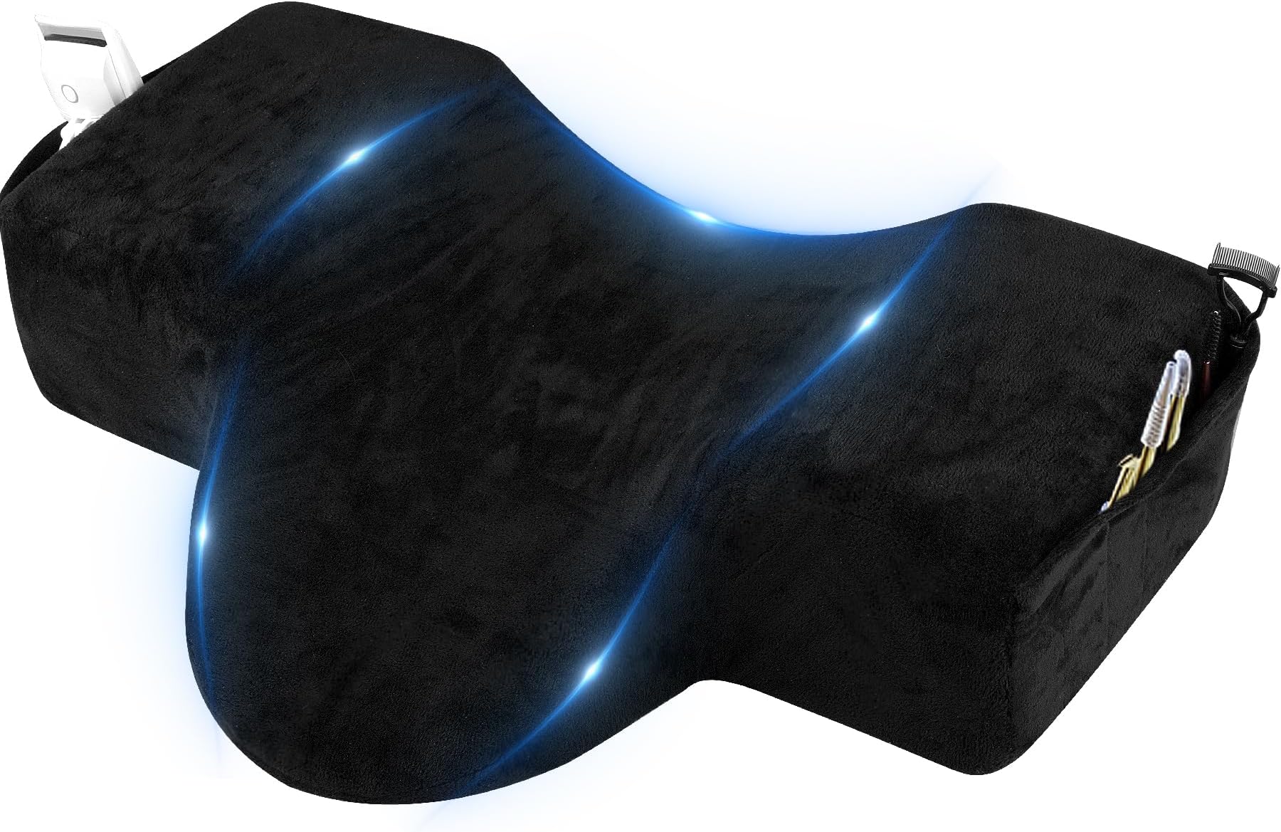 IMENE Lash Pillow for Lash Extensions- Memory Foam Lash Pillows with Neck and Back Support, Ergonomic Lash Bed Pillow with Velvet Pillowcase and Lash Organizer Pockets（Black）