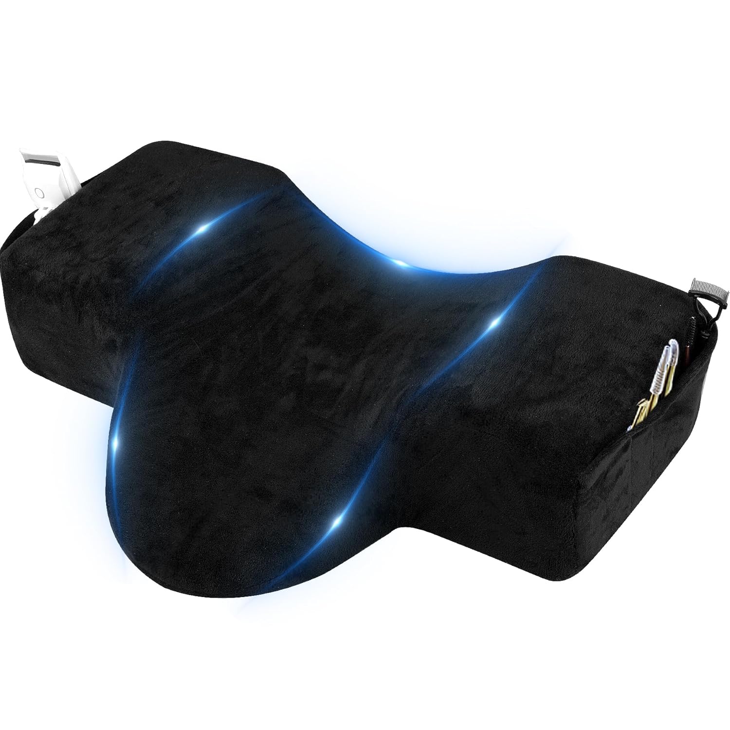 IMENE Lash Pillow for Lash Extensions- Memory Foam Lash Pillows with Neck and Back Support, Ergonomic Lash Bed Pillow with Velvet Pillowcase and Lash Organizer Pockets（Black）