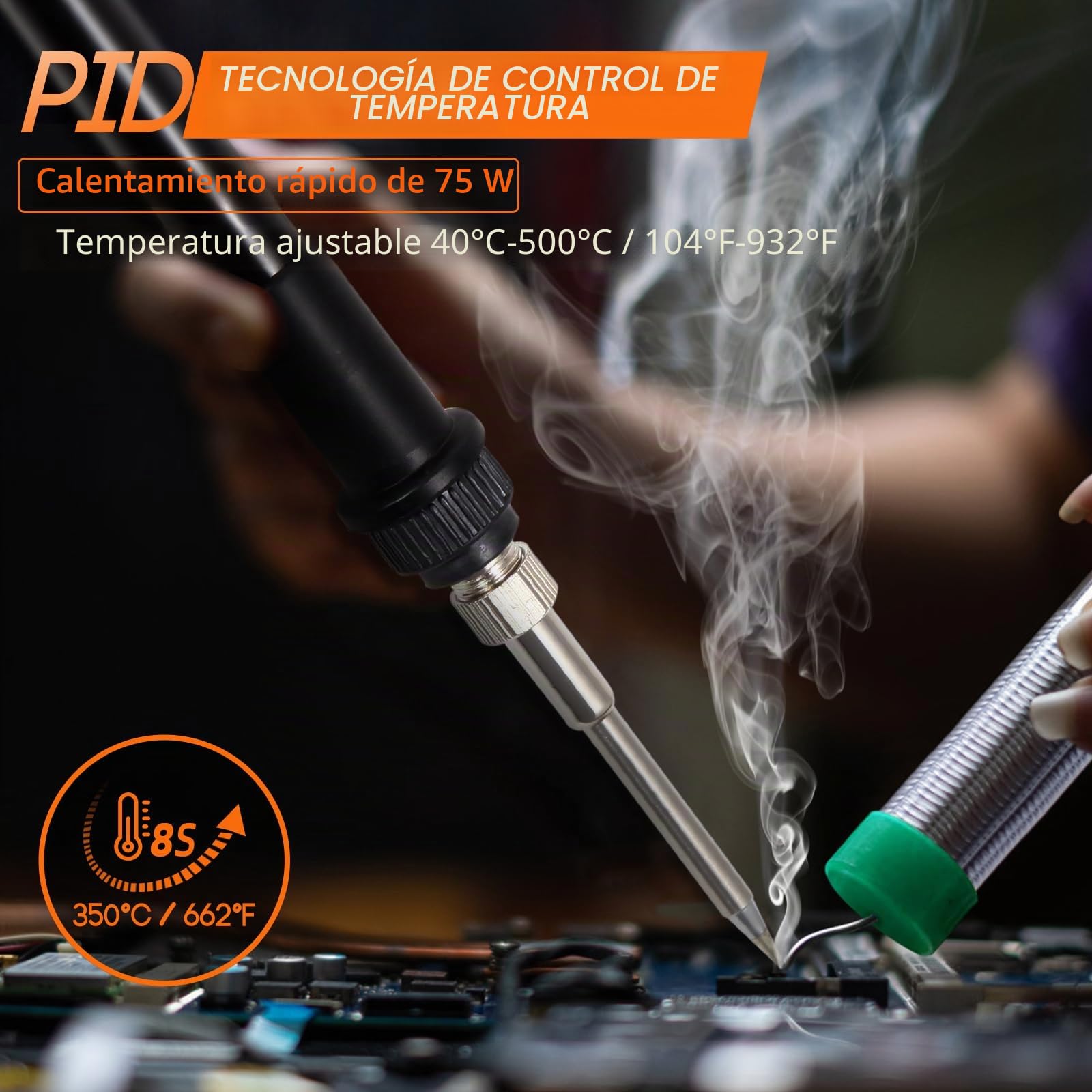 FEITA Kit de estación de soldadura digital T100A, 75 W, pantalla LCD, 4 canales, conversión °F-°C, apagado automático, incluye 3 puntas, cable de 15'