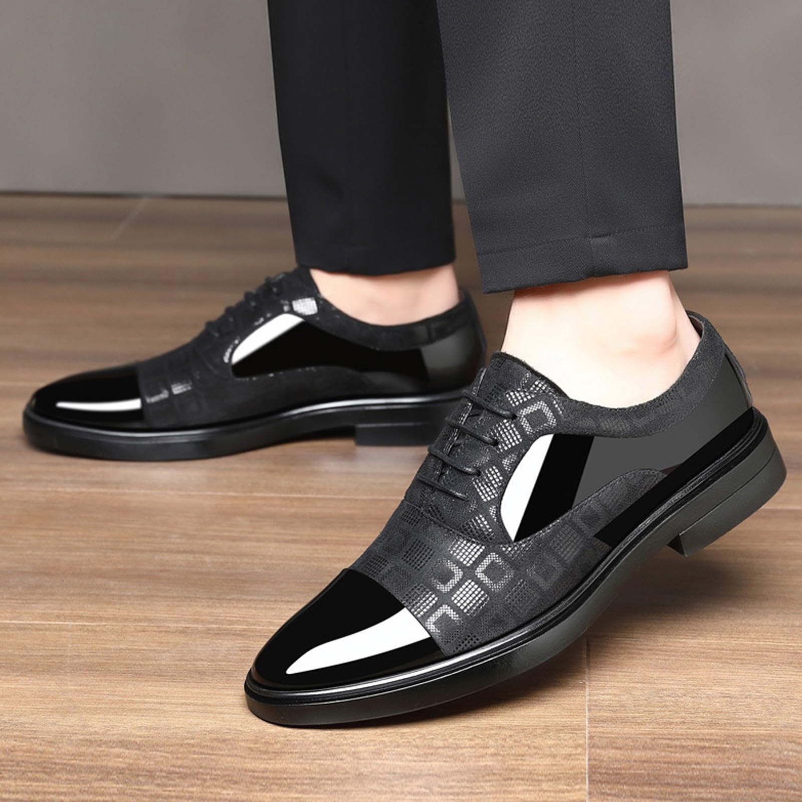 Scarpa da uomo in pelle artificiale alla moda, scarpa città brogues elegante scarpa in pelle con lacci, vestirsi a tacco basso, casual urbano commerciale per il lavoro formale