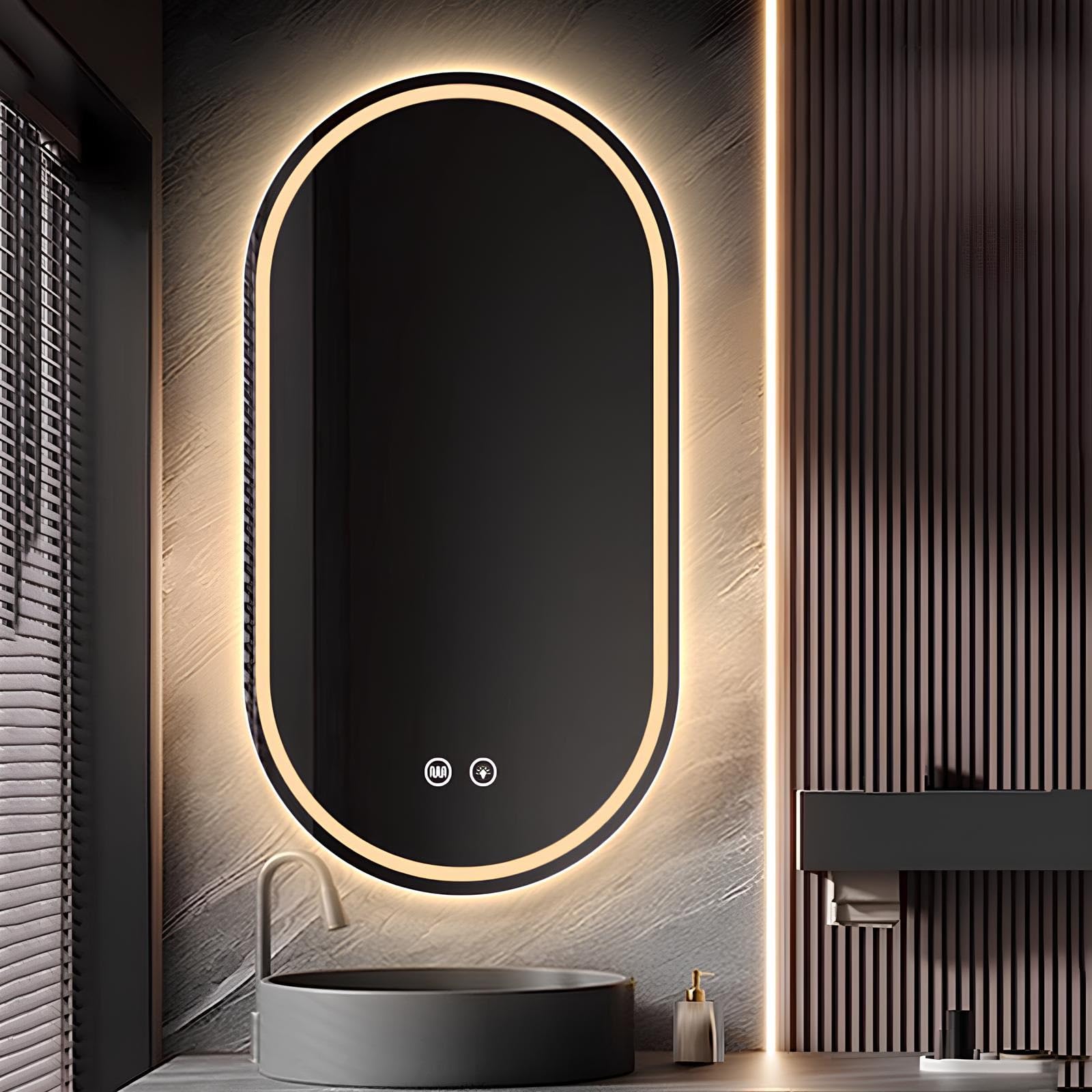 FGXHHS With LED Lights, Oval Wall Illuminated Anti-fog, Touch Control Dimmable 3 Colours Backlit Makeup Mirror(50x80cm/19.7x31.5in)