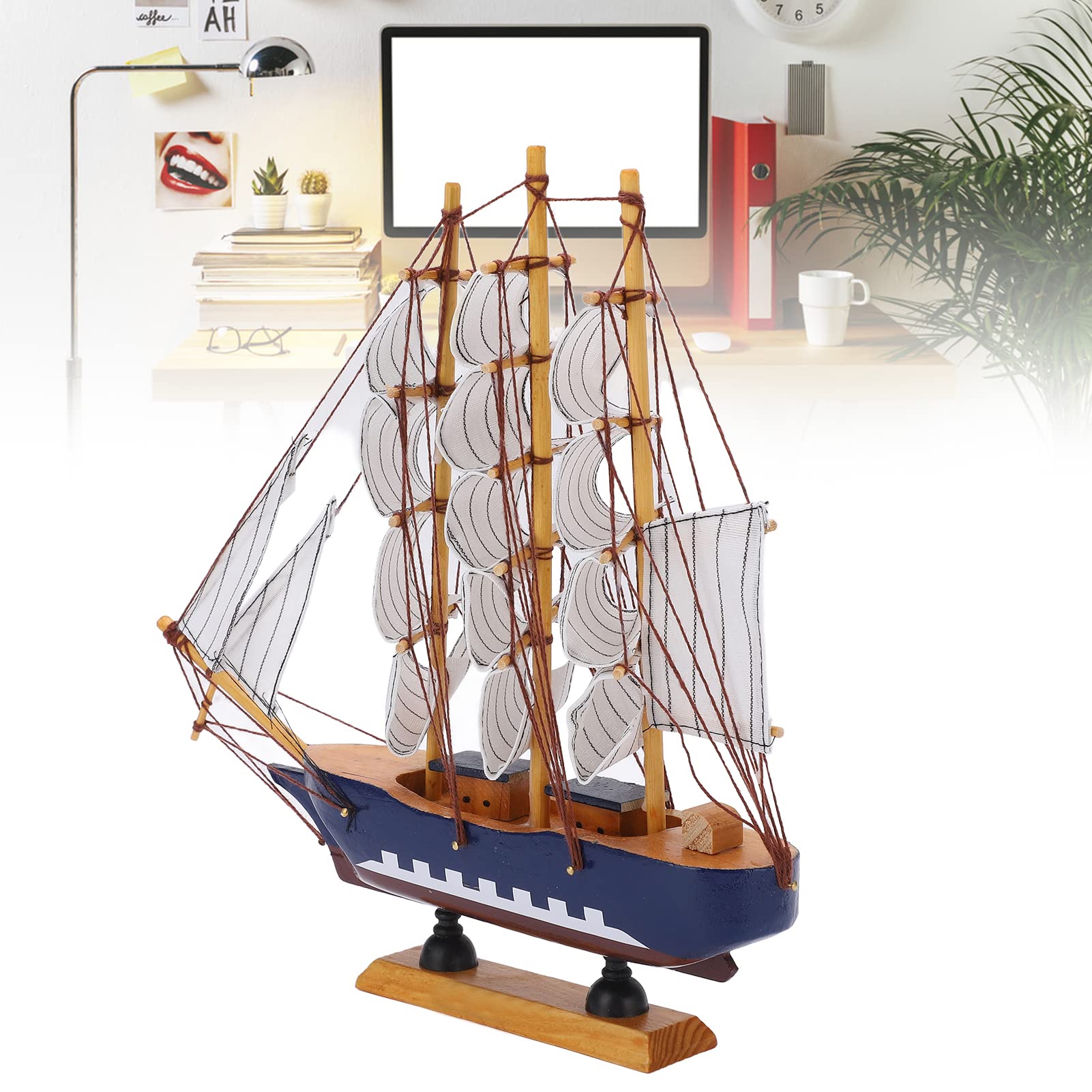 Hztyyier Modelo de Barco Barco de Madera de Estilo Mediterráneo, Modelos de Barco de Madera Decoración de Velero Mini Modelo de Barco Mayflower Coleccionable