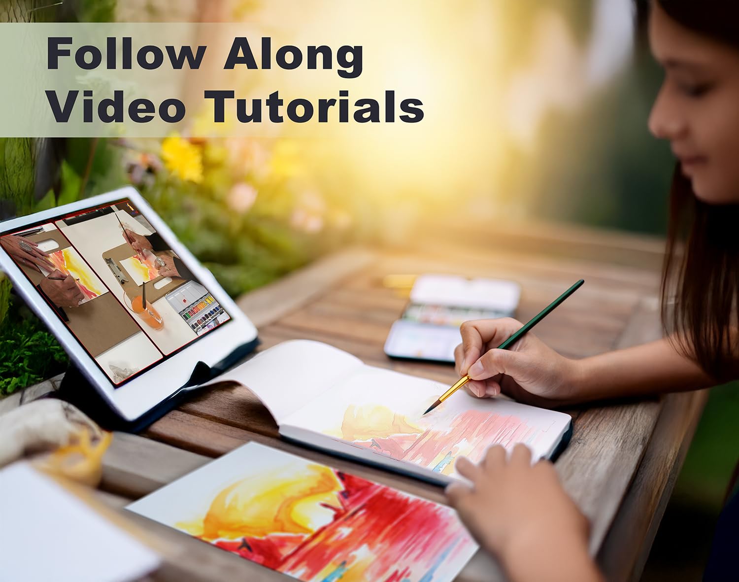 Cottontail Art Watercolors Painting Kit - Complete Set With Video Tutorials & Pre-Sketched Sheets