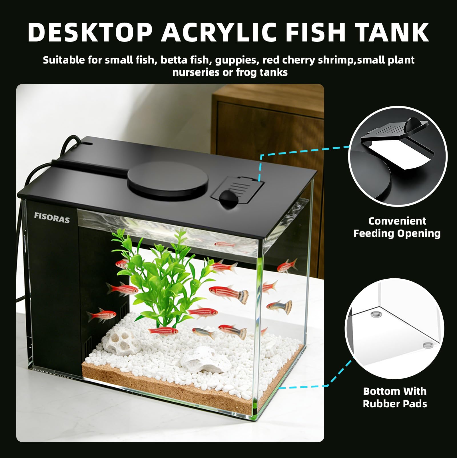 Petit kit d'aquarium de 3,7 l avec pompe à filtre à eau et lumière LED | Idéal pour les petits poissons