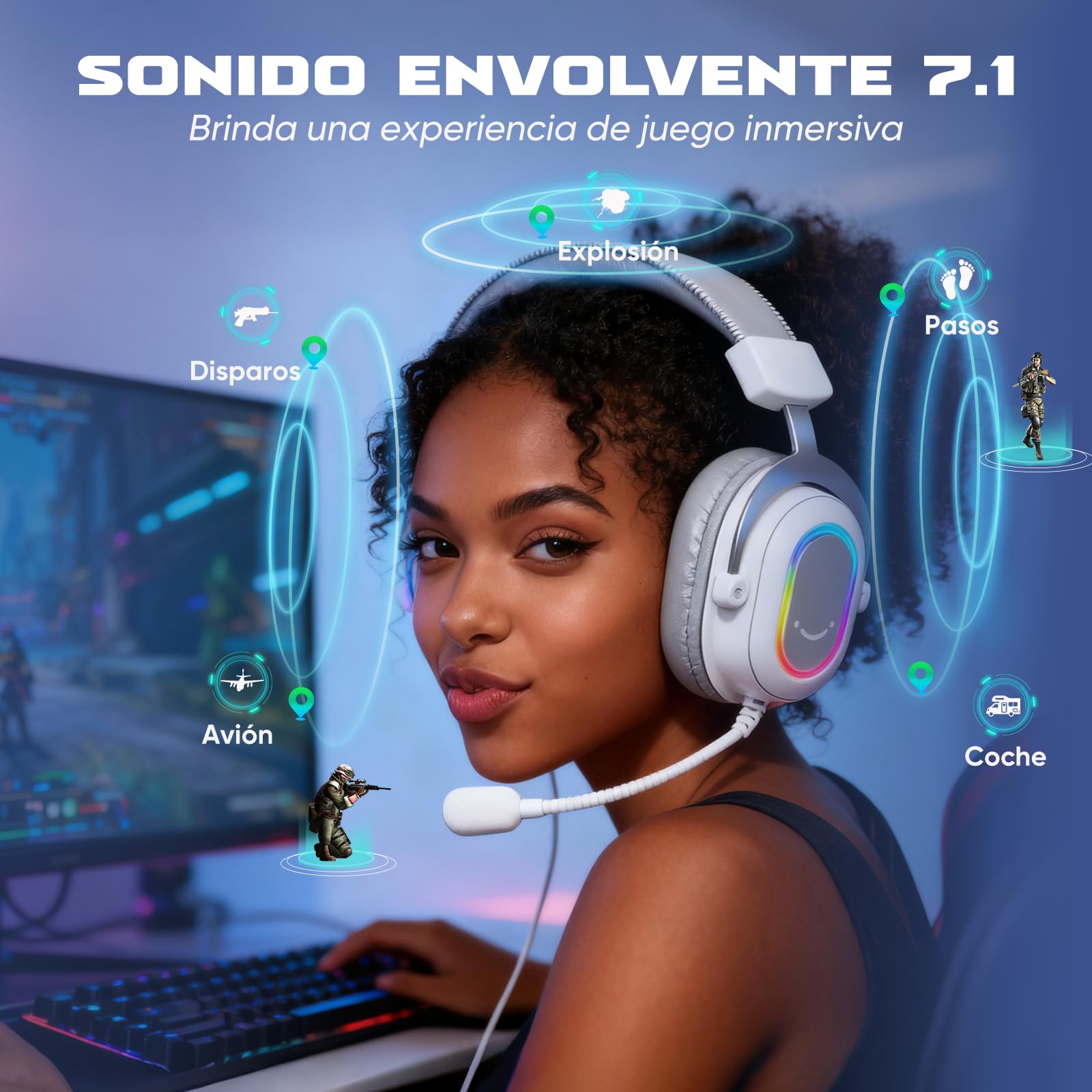 FIFINE Auriculares con Cable y Microfono, RGB Auriculares Gaming PC PS4 PS5 con 7.1 Sonido Envolvente, con 3 Modo EQ, RGB, Almohadillas Blandas para Los Oídos