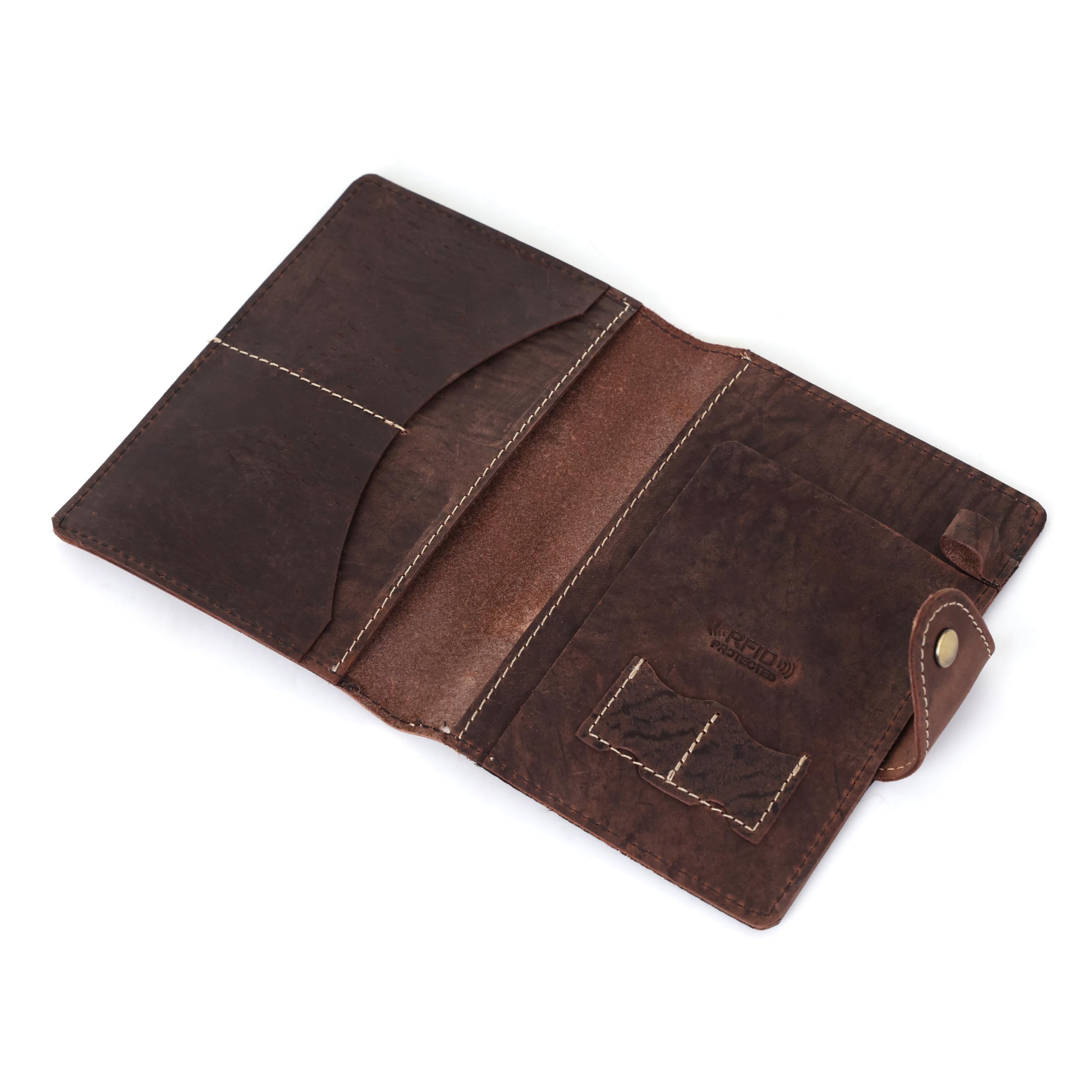 Genuine Full Grain Leather Passport Holder Minimalist RFID Travel Wallet Snap Bifold 1-2 Passport Case Credit Card Pen Slot Sim Card Holder Boarding Pass Outer Pocket 14.5 cm x 11 cm Light Brown,