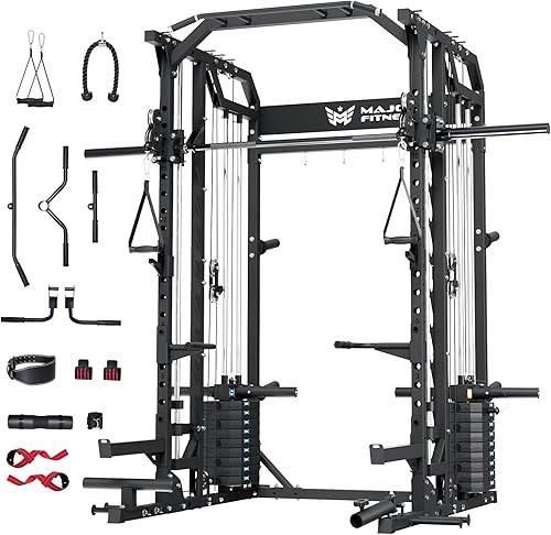 Miniatura 9 de Major Fitness Drone2 Advanced Training Smith Machines– Máquinas Smith de entrenamiento avanzado todo en uno para gimnasio en casa con juego de