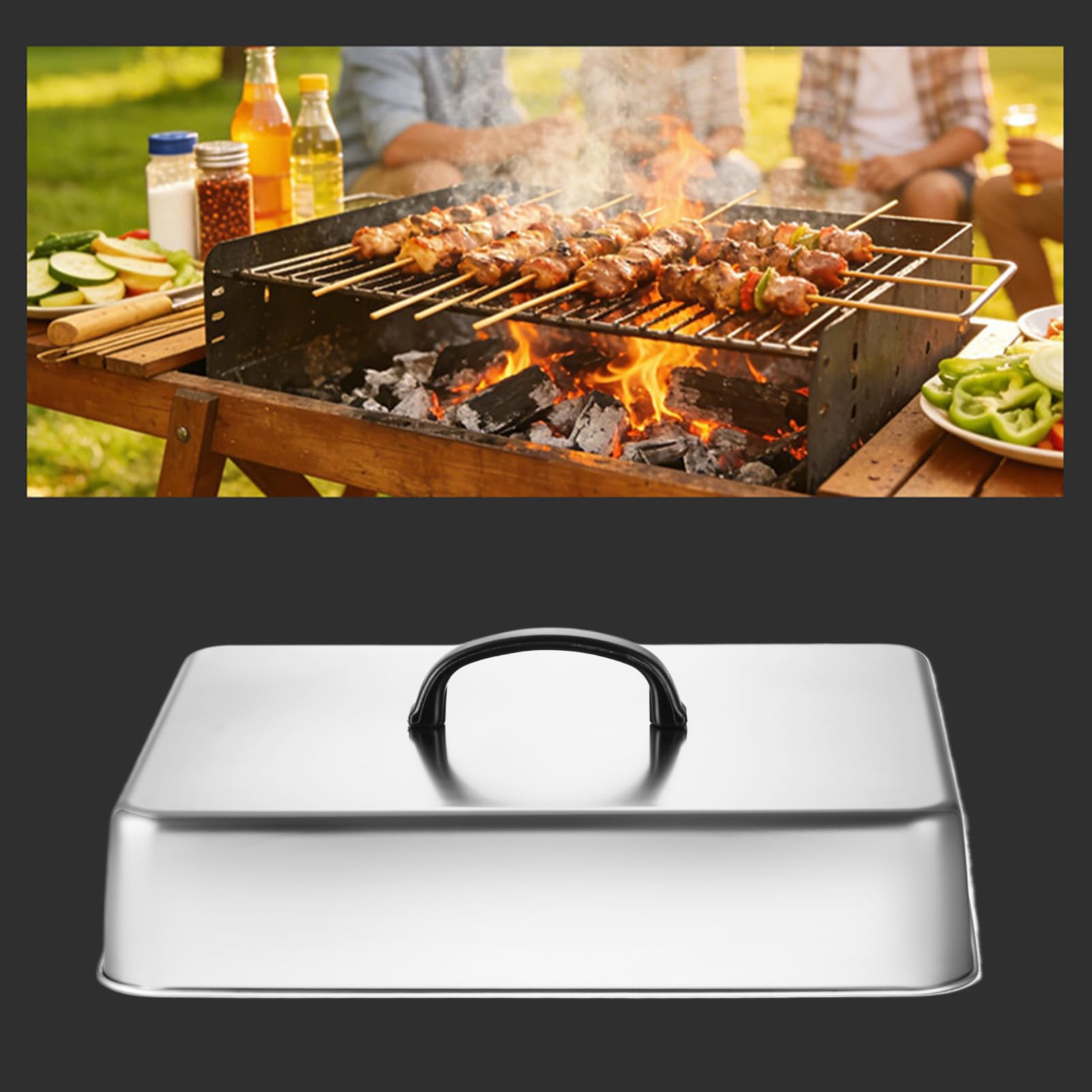 Kopuła do topienia na płycie grillowej, prostokątna pokrywa ze stali nierdzewnej odporna na wysoką temperaturę, osłona do polewania na płycie grillowej, do BBQ, ogniska, gotowania na świeżym powietrzu