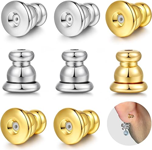 Parte trasera de aretes para tachuelas, de oro de 18 quilates, repuesto para tachuelasorejas caídas, cierres de bloqueo seguro para orejas