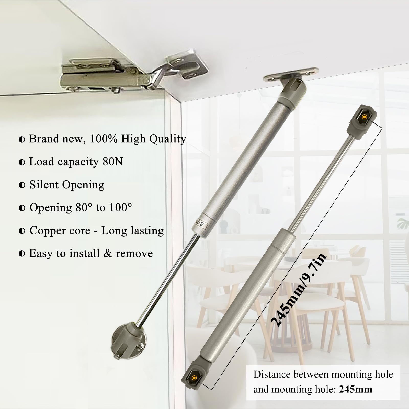 Pistones a Gas, 4 Piezas Amortiguador de Gas para Puertas Elevables 80N/8kg, Muelles de Gas, Bisagras Resorte para Muebles Cocina, Armario, Cajas, Caravana, con Tornillos