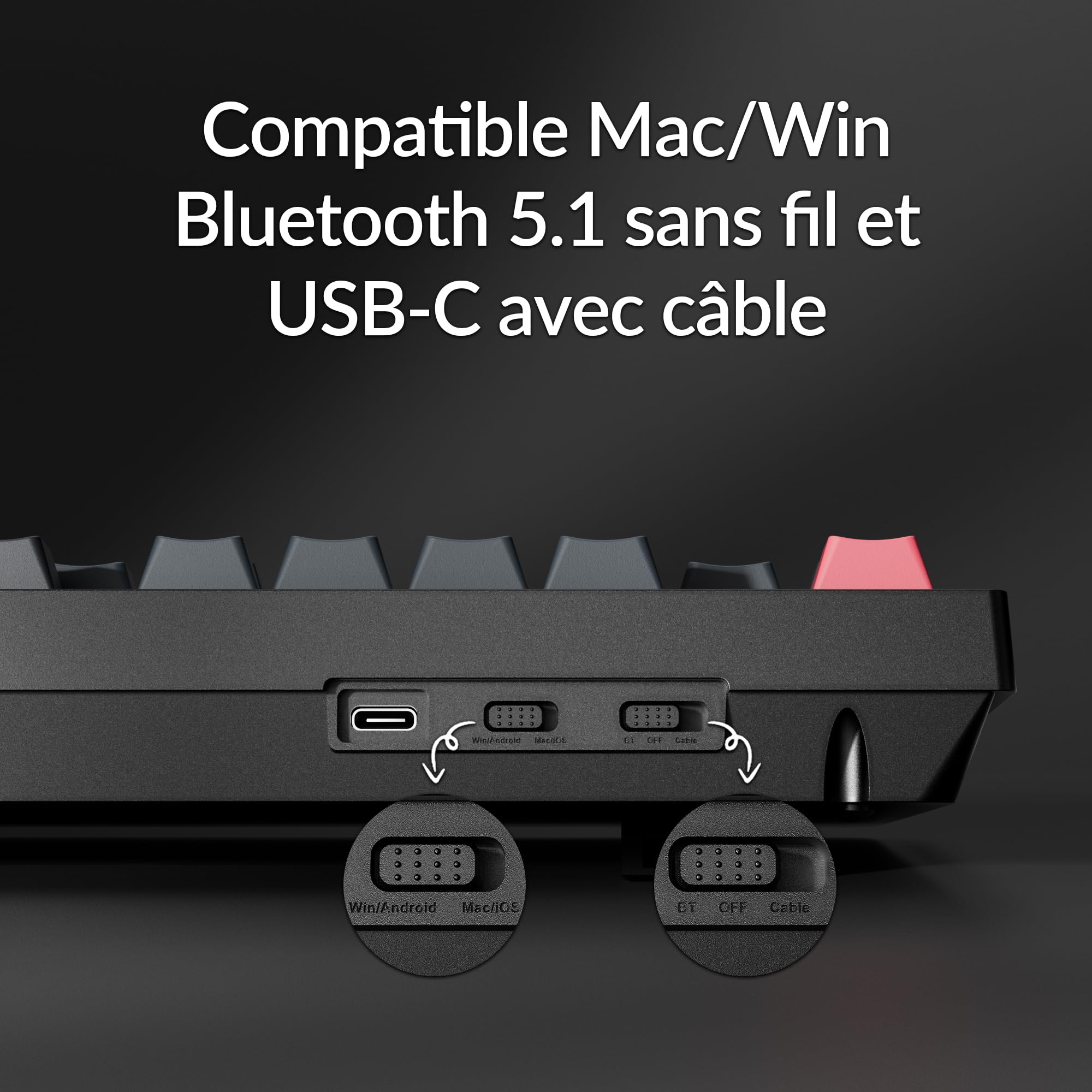 Keychron K10 Pro Clavier Mécanique 100% AZERTY, Bluetooth 5.1 et Câble USB-C, Compatible QMK/Via, Rétroéclairage RGB, Batterie de 4000 mAh, Clavier Gamer sans Fil pour Mac et Windows, Switches Rouges