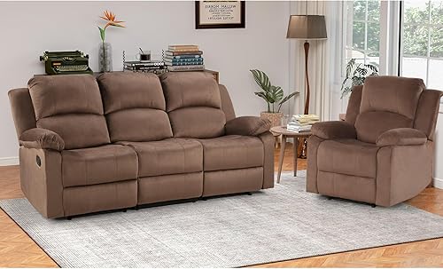 Miniatura 24 de EBELLO Juego de sofá reclinable manual para sala de estar, incluye 1 silla reclinable, 1 sofá biplaza, juego de muebles de sofá reclinable para el
