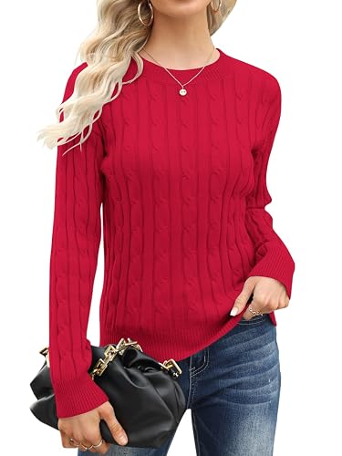 Esobo Women's Cable Knit Sweater Long Sleeve Pullover Sweater Jumpers | Mockneck Turtleneck Dressy Fitted Sweaters, Crew