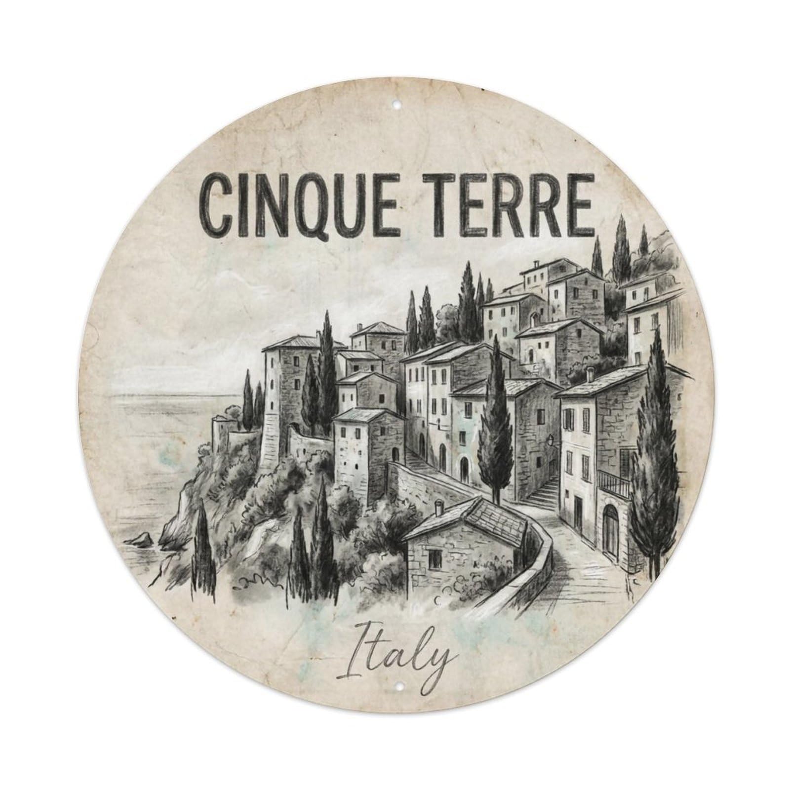 Vintage Travel Cinque Terre Italy Aqua Metal Tin Sign