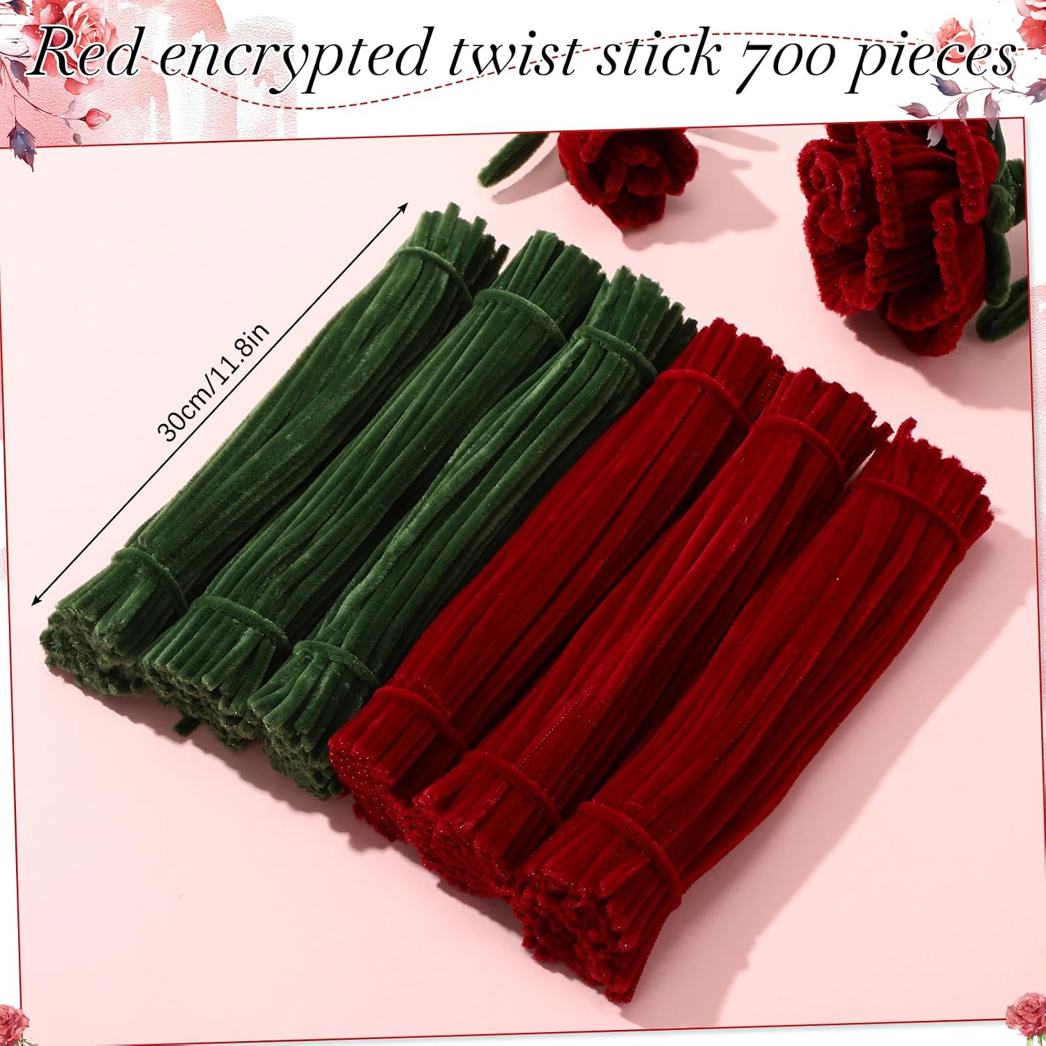 DaisyInner 700 Pcs Pipe DIY Cleaners for Craft Cleaners Flower Pipe Bulk Pastel Chenille Stems Flower Gradient Assorted Colored Fluffy for School Party Making Decor(Red,Green)