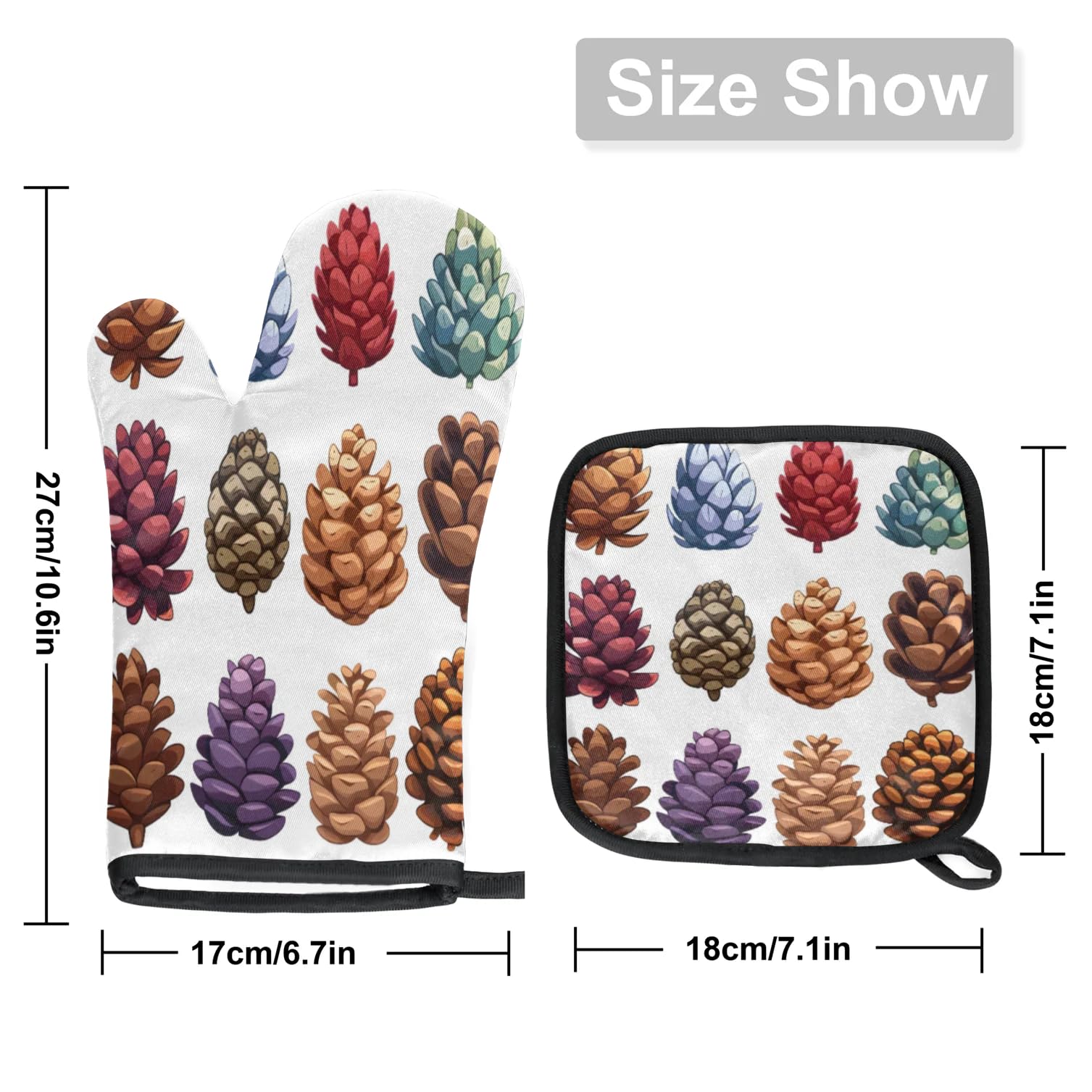 Multicolored Hazelnut Oven Mitts Kitchen Oven Gloves for Cooking Baking Heat Proof Lining Cotton Kitchen Potholder Mittens Pot Holders Hot Pads for Chef Women Men