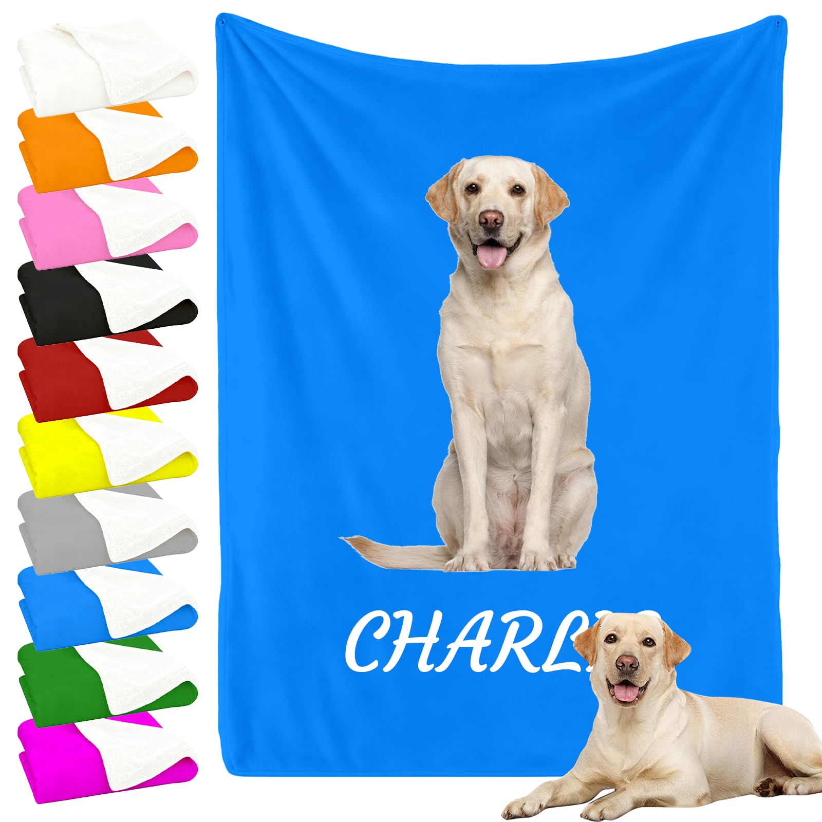KKHH Personalized Dog Blankets - Custom Photo and Name Throw Blanket for Small Medium Large Pets - Cozy Fleece Gift for Dog Moms & Cat Dads (blue)