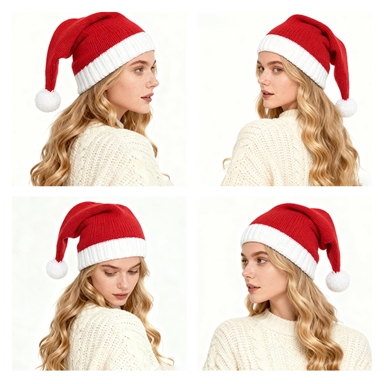 Cappello di Babbo Natale lavorato a maglia per adulti, calza all'uncinetto, berretto invernale caldo per feste di Natale