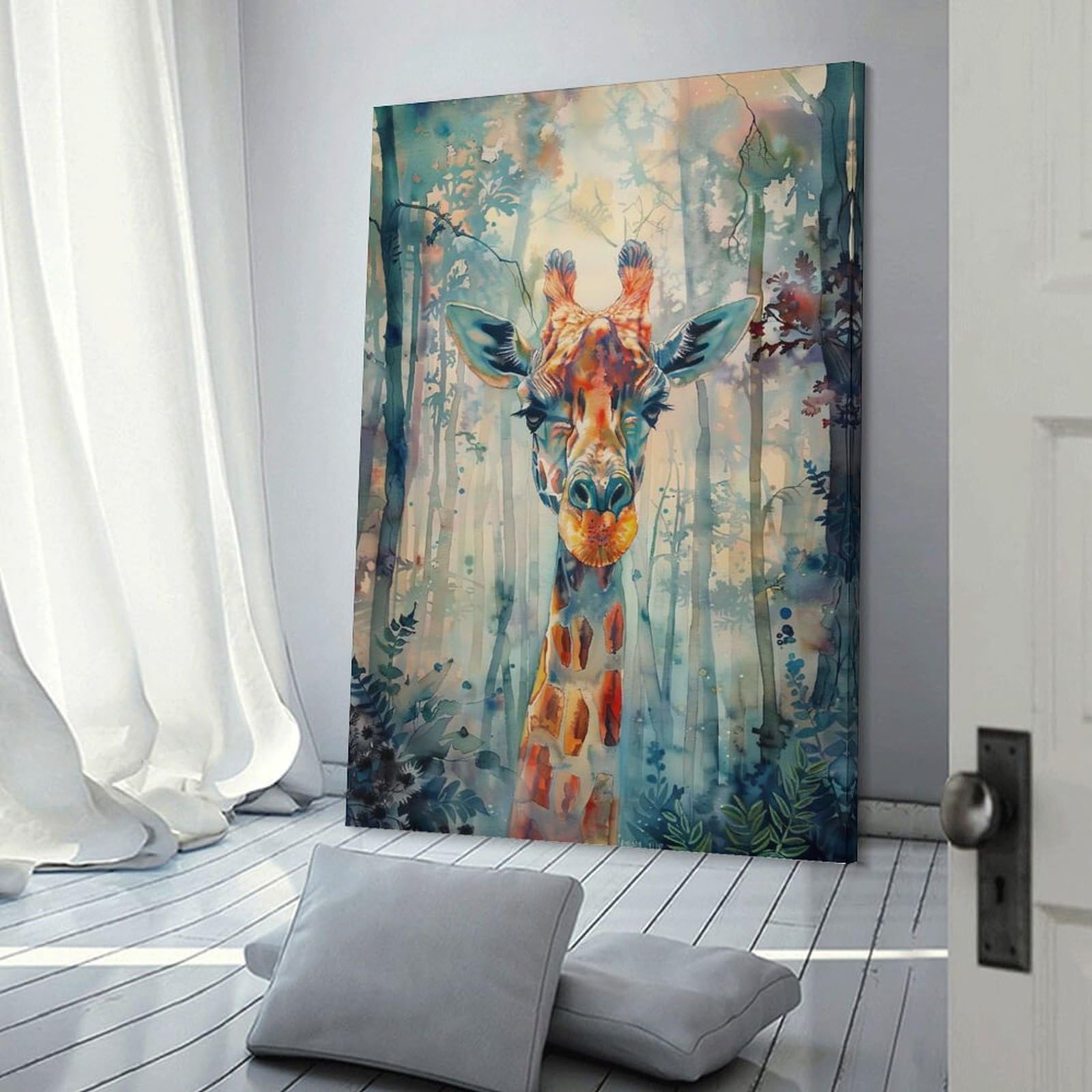 Junmoney Wall Picture Print Giraffe in The Forest, 24x36inch(60x90cm), for Living Room, Bedroom, Office Or Hallway, A Flexible Wall Accent for Shared Spaces