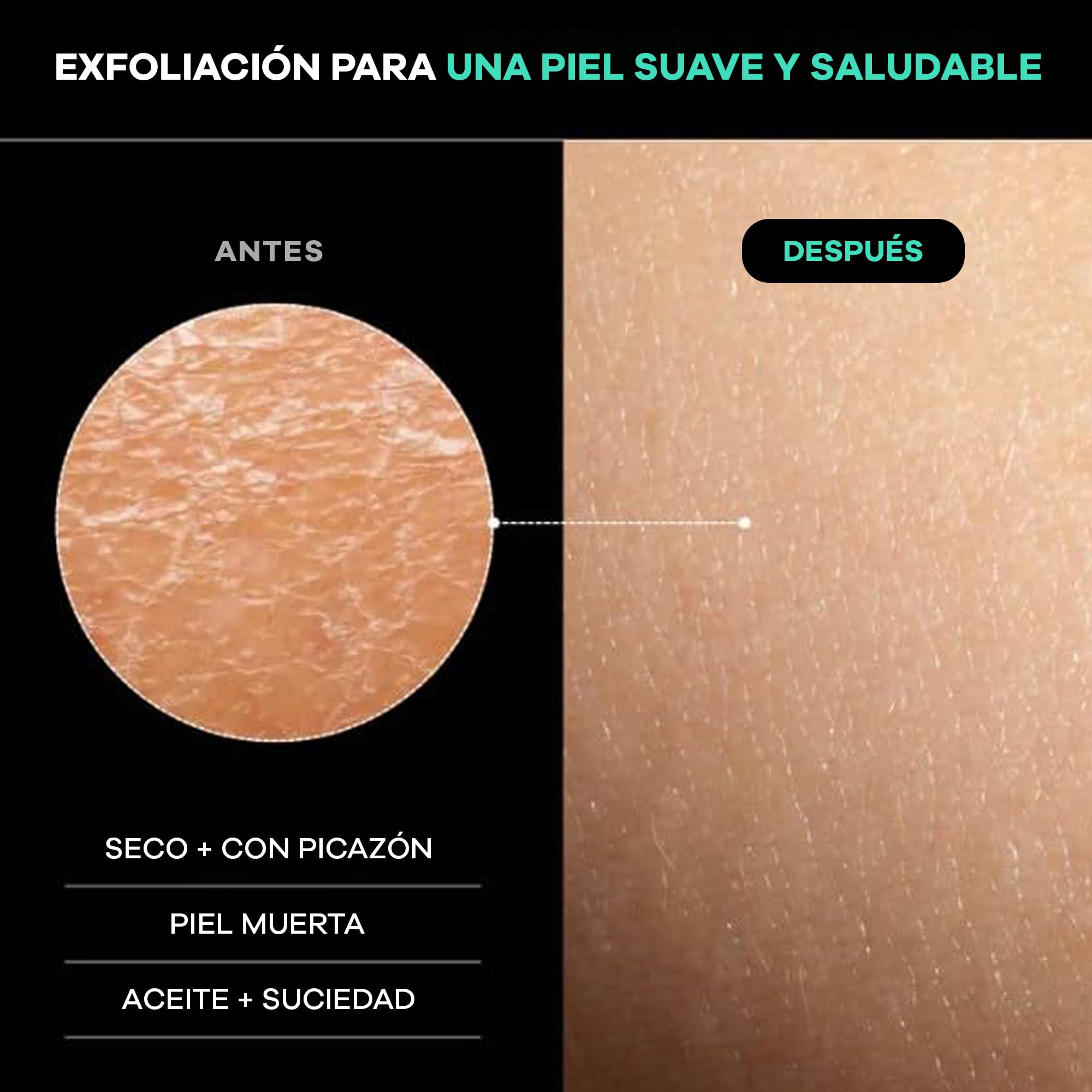 Dermasuri Guante Exfoliante Espalda - Toalla Exfoliante Cuerpo de Doble Textura - Exfoliante Ducha Natural - Accesorio de Baño Reutilizable - Regalo Bienestar Mujeres y Hombres - 68 cm x 20 cm